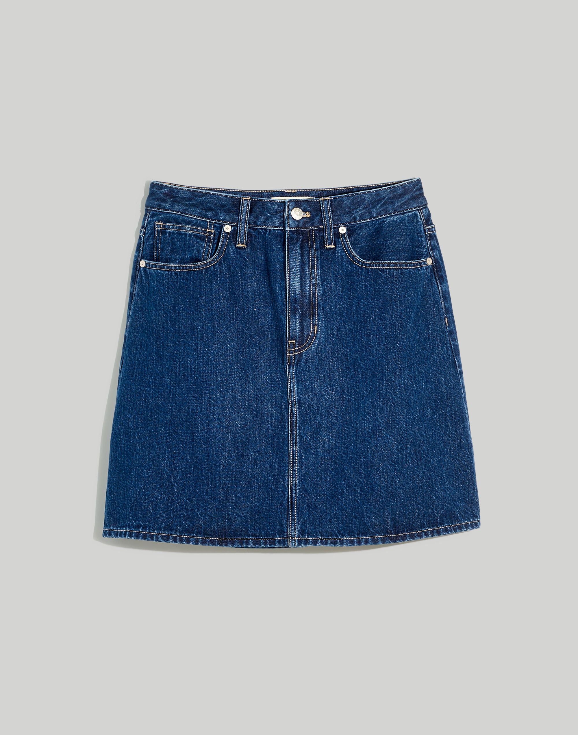 Plus Denim High-Waist Straight Mini Skirt in Sunberry Wash