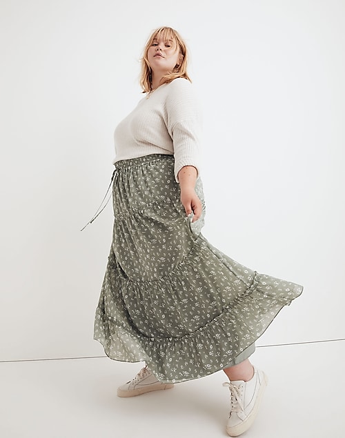 Shirred Waist Gypsy Style Ruffled Patterned Midi Skirt
