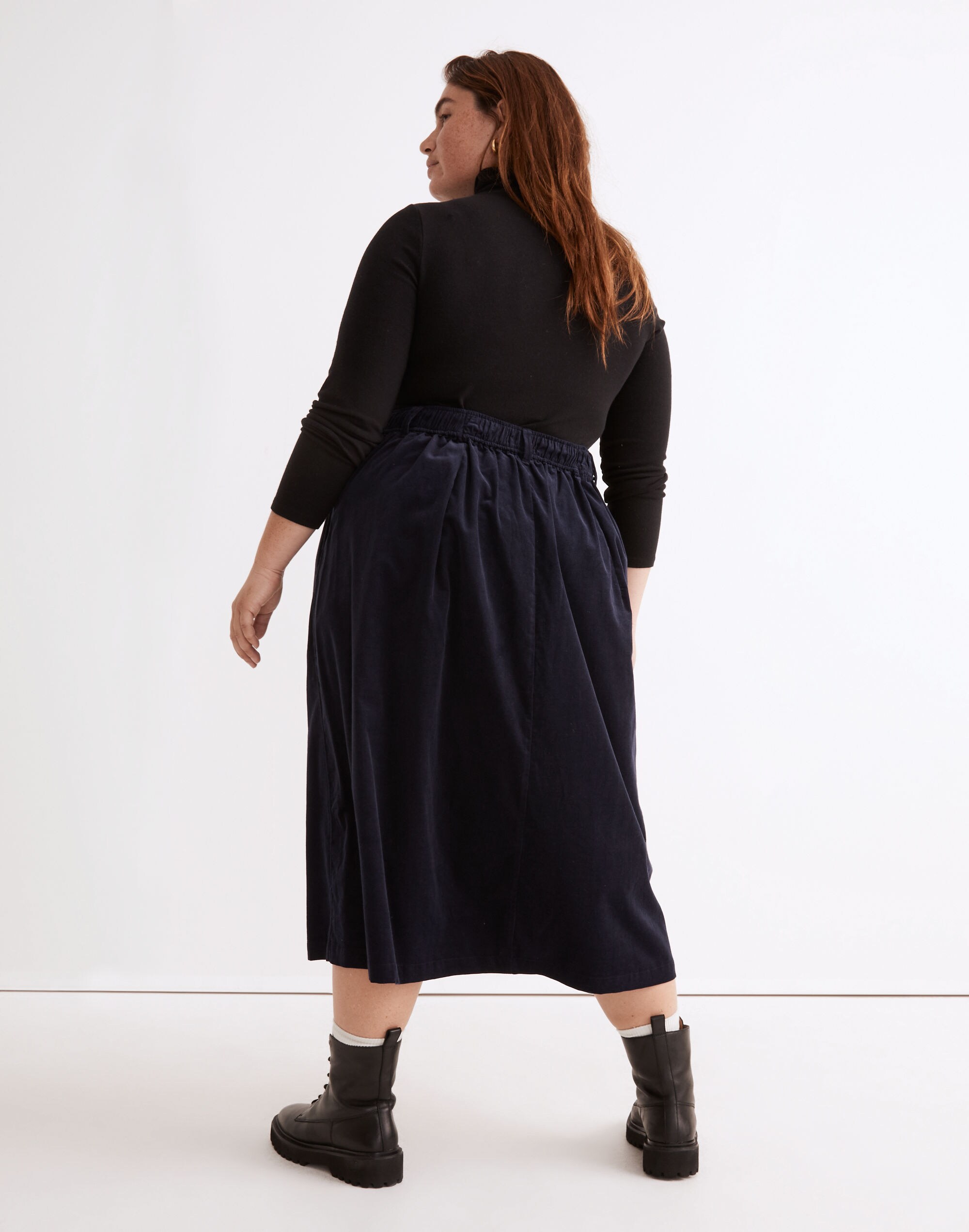 Plus Baby Corduroy Button-Front Midi Skirt