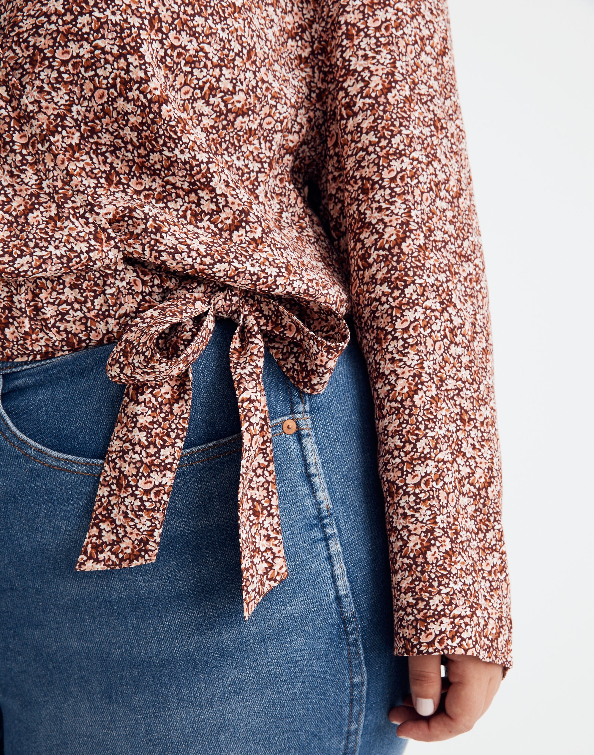 Plus Tie-Front Wrap Top in Cottage Garden