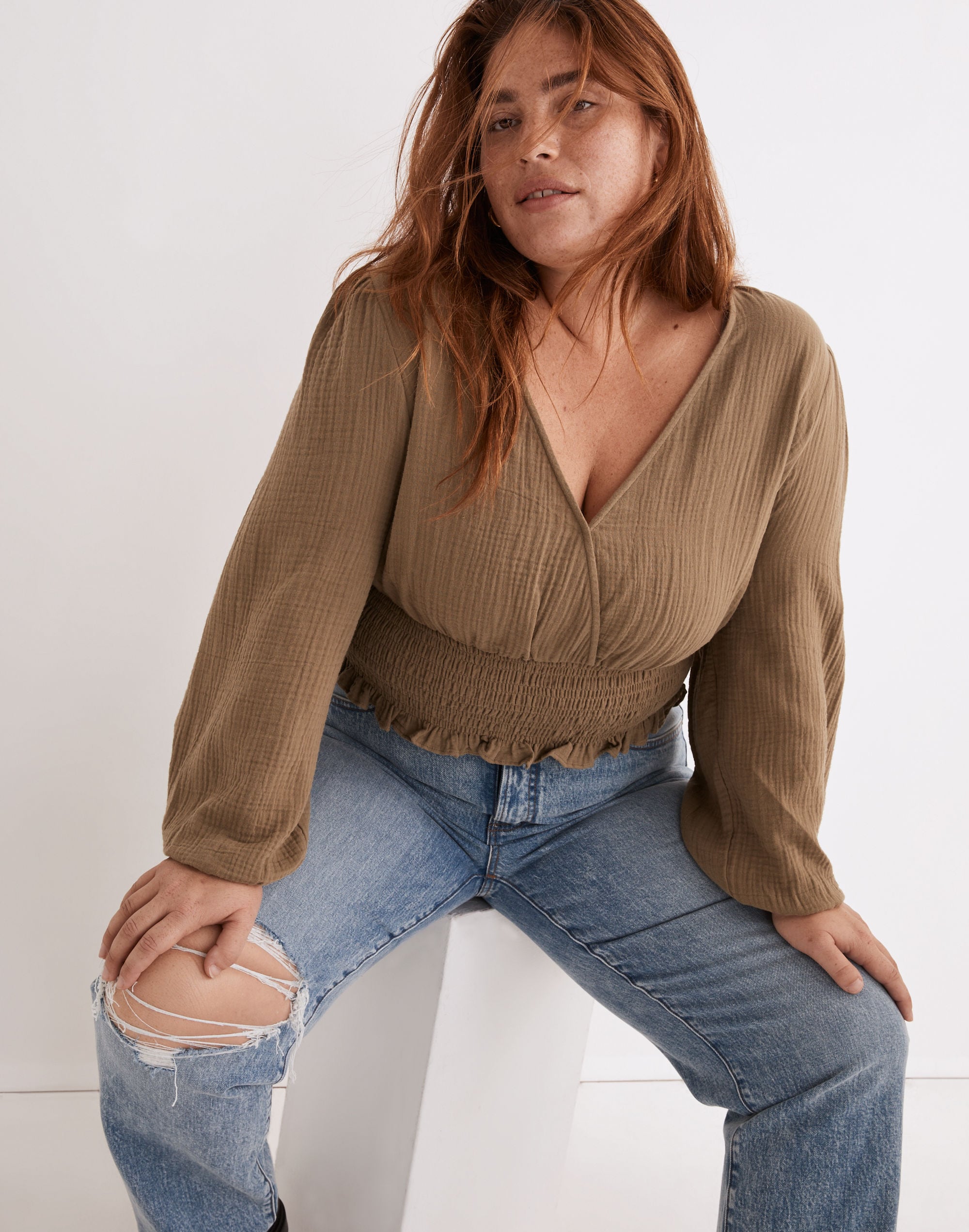 Plus Lightspun Julianne Smocked-Waist Top