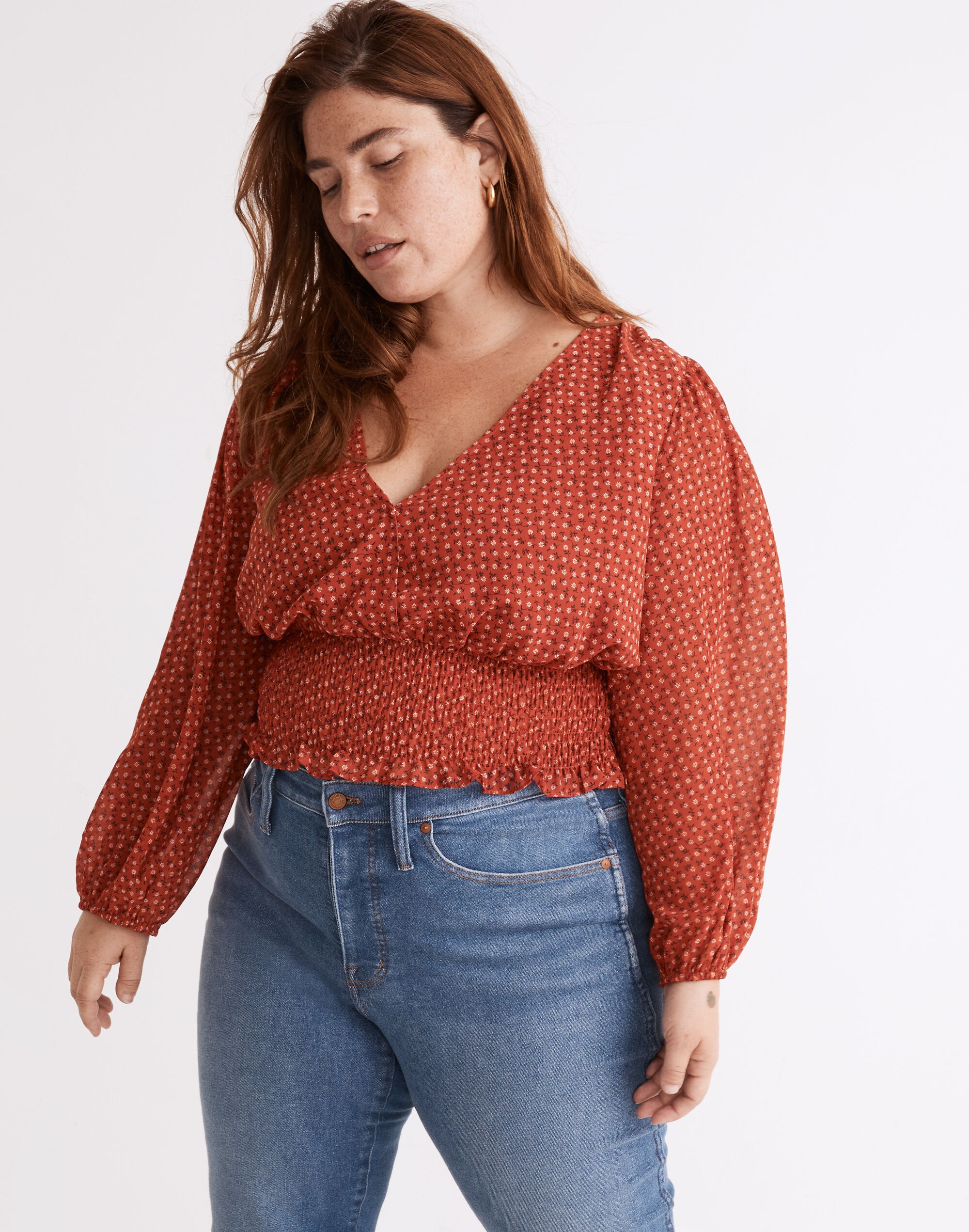 Plus Julianne Smocked-Waist Top