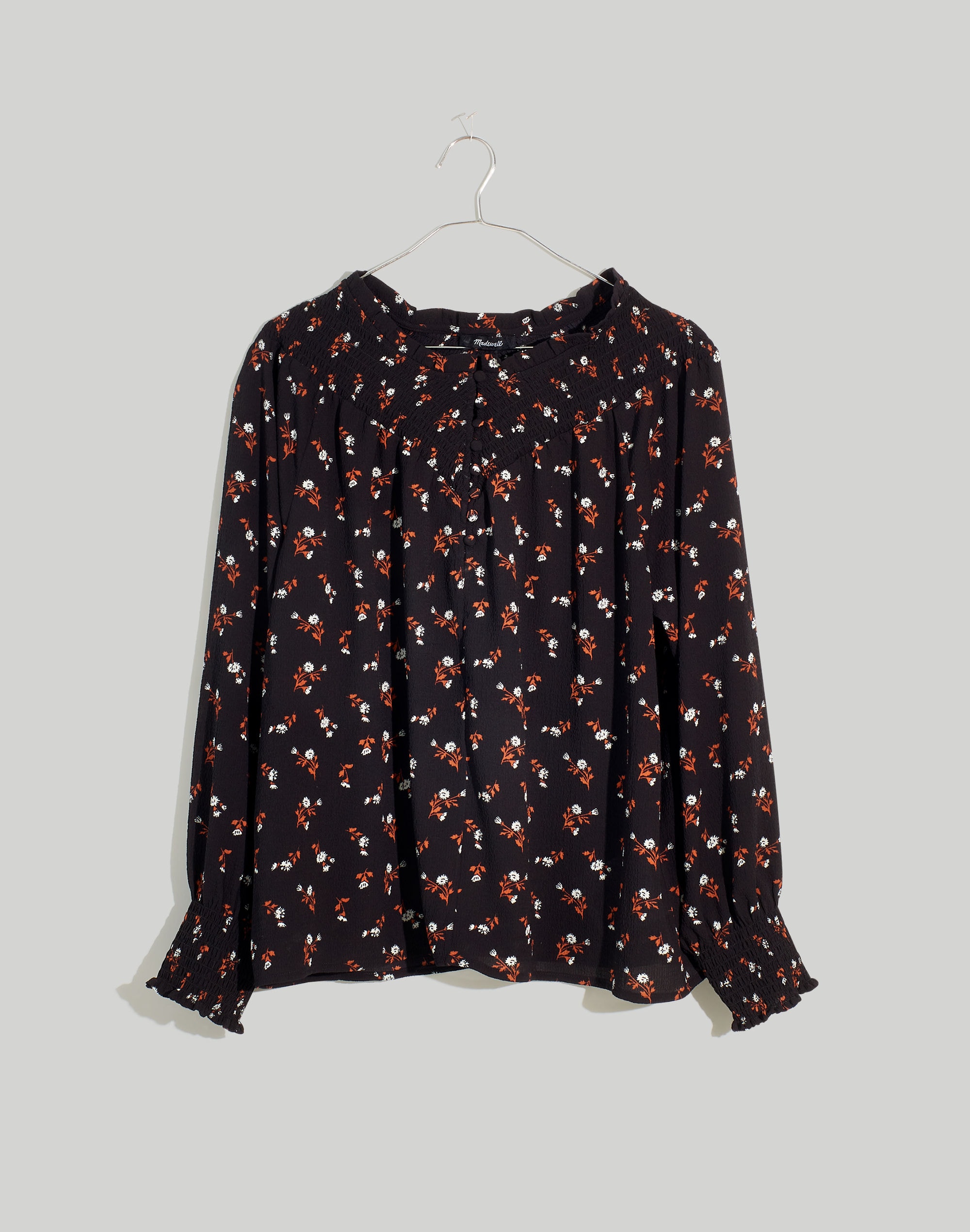 Plus Embroidered Smockneck Top in Tossed Floral