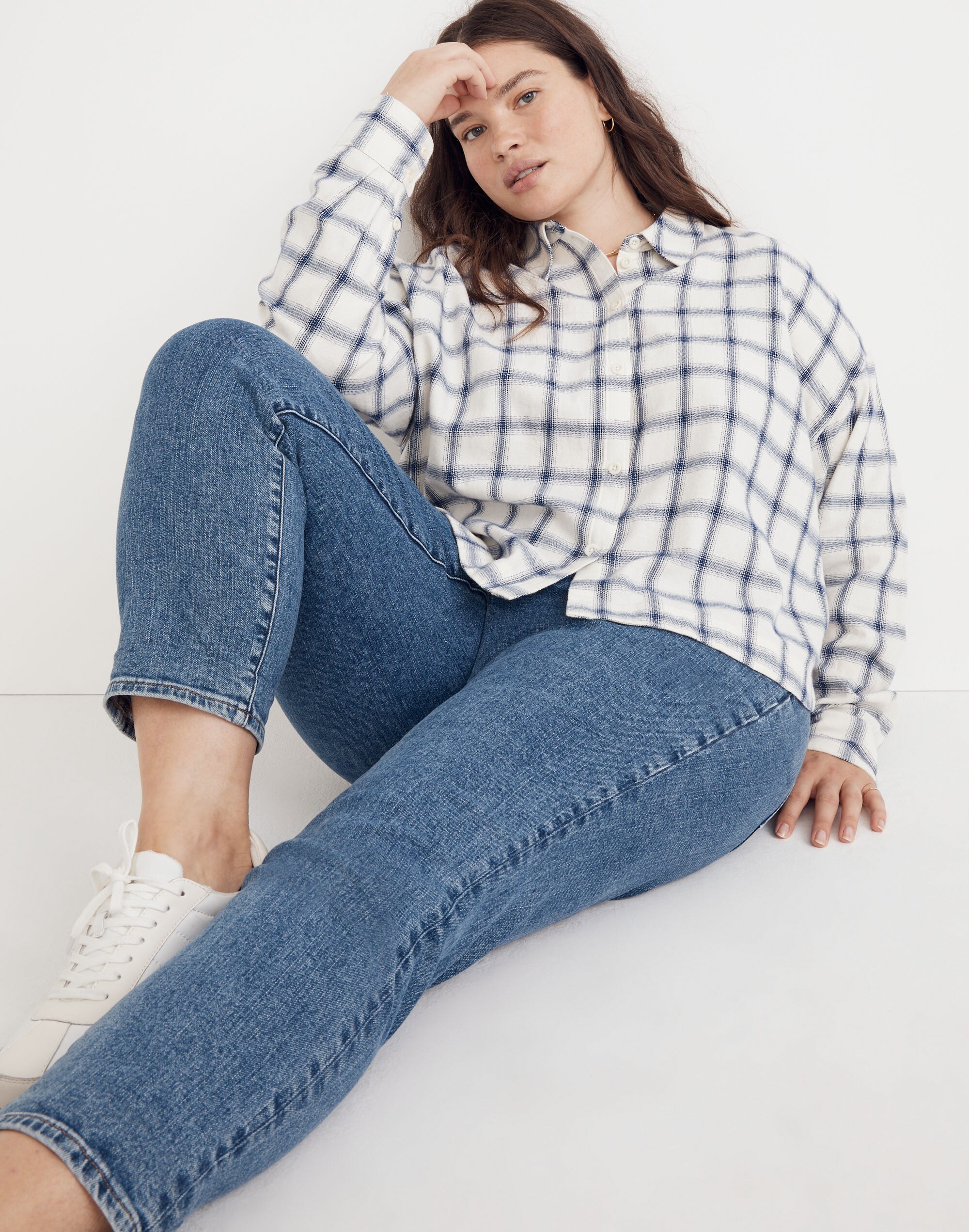 Plus Flannel Hartfield Crop Shirt in Windowpane