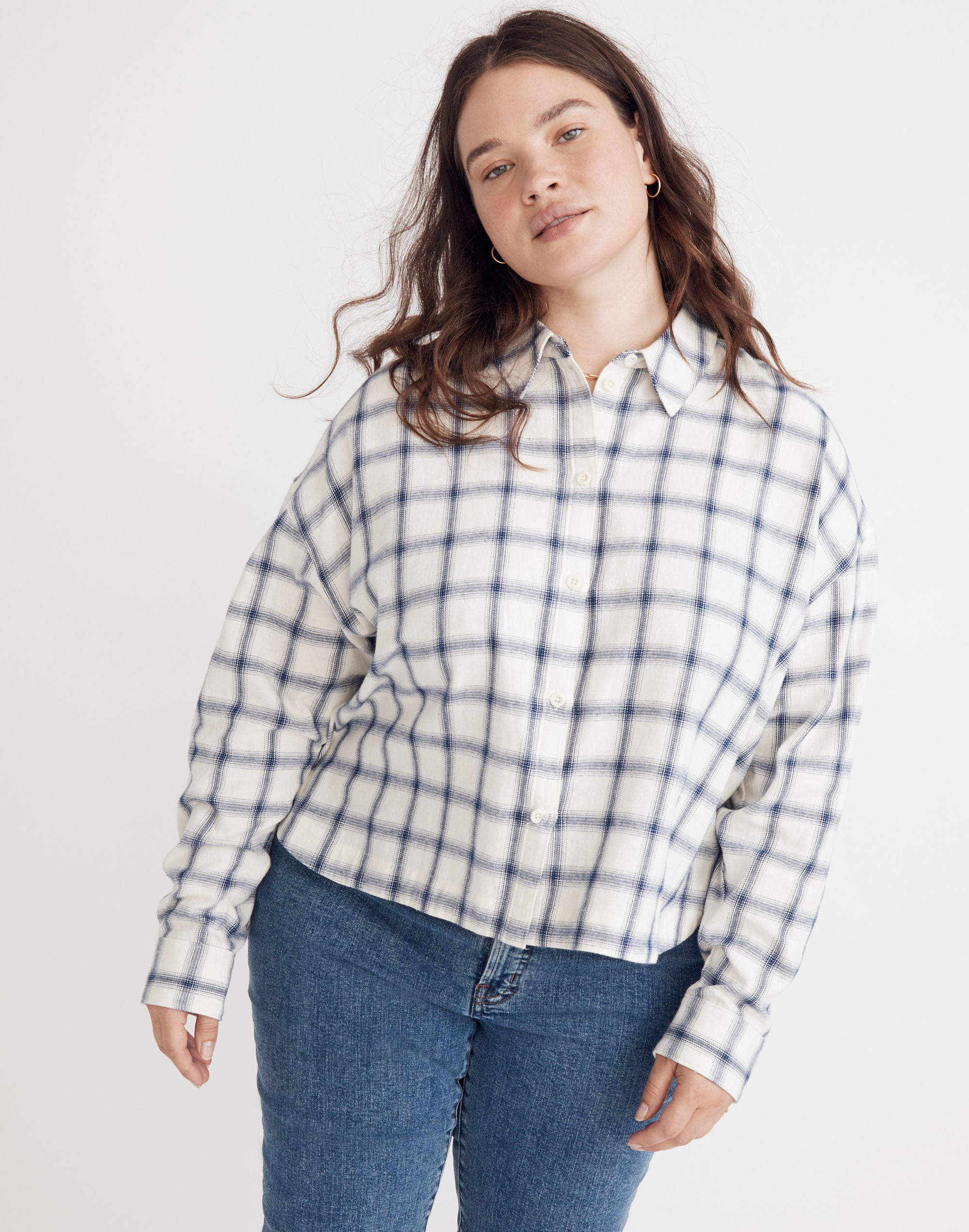 plus flannel hartfield crop shirt in windowpane