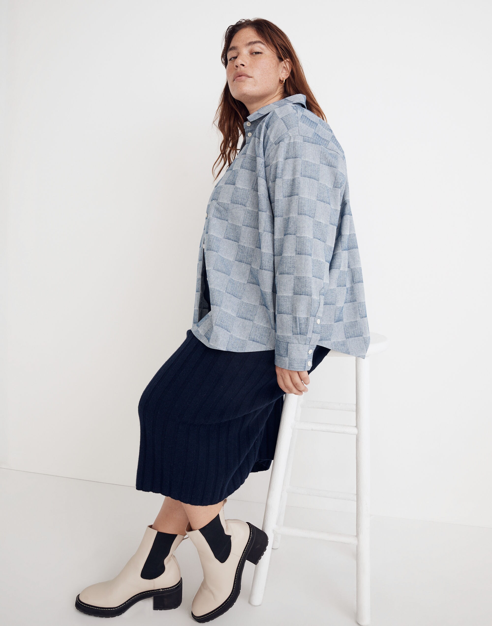 Plus Flannel Kempton Button-Up Shirt in Check