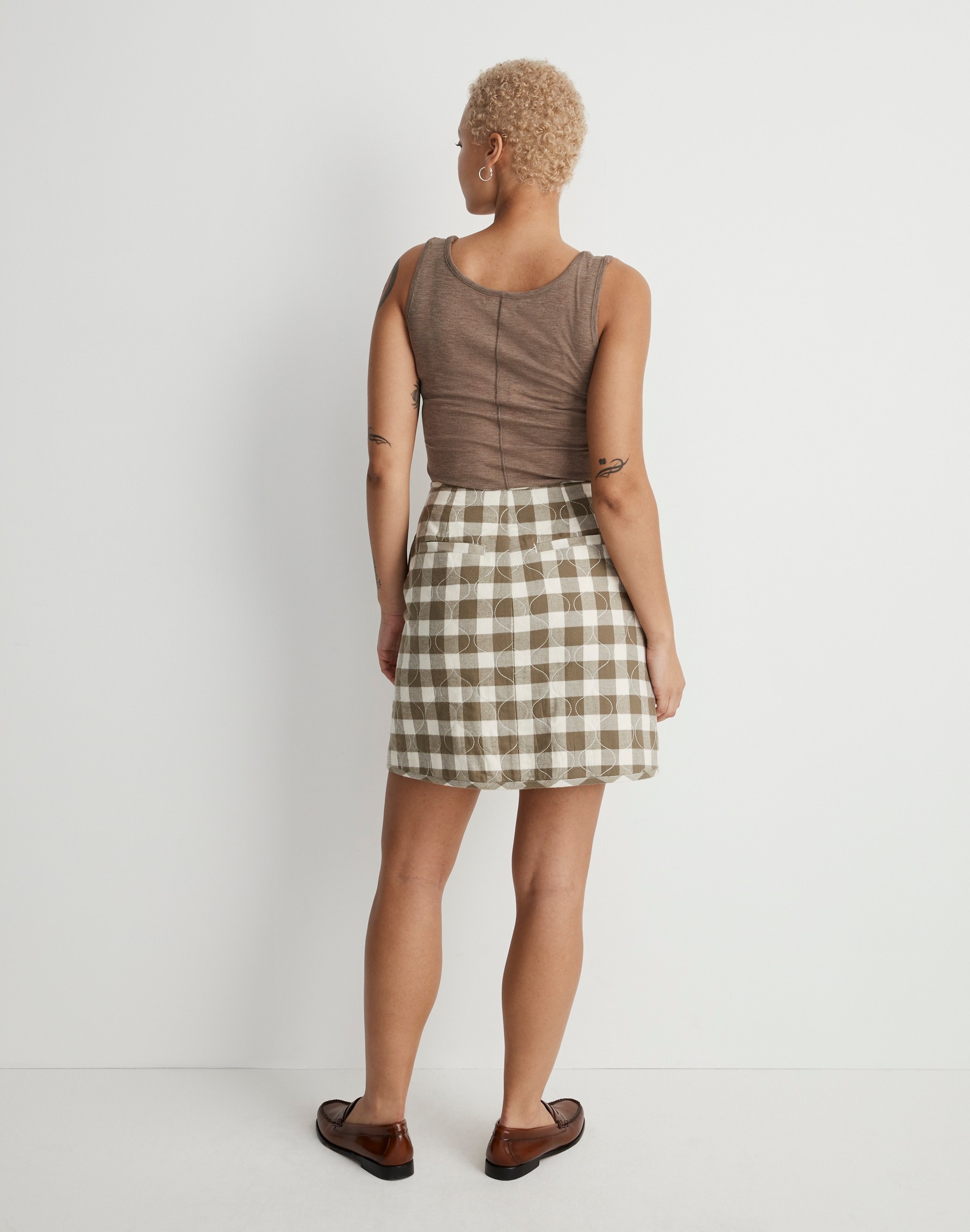 Curvy Quilted Flannel Mini Skirt in Gingham Check