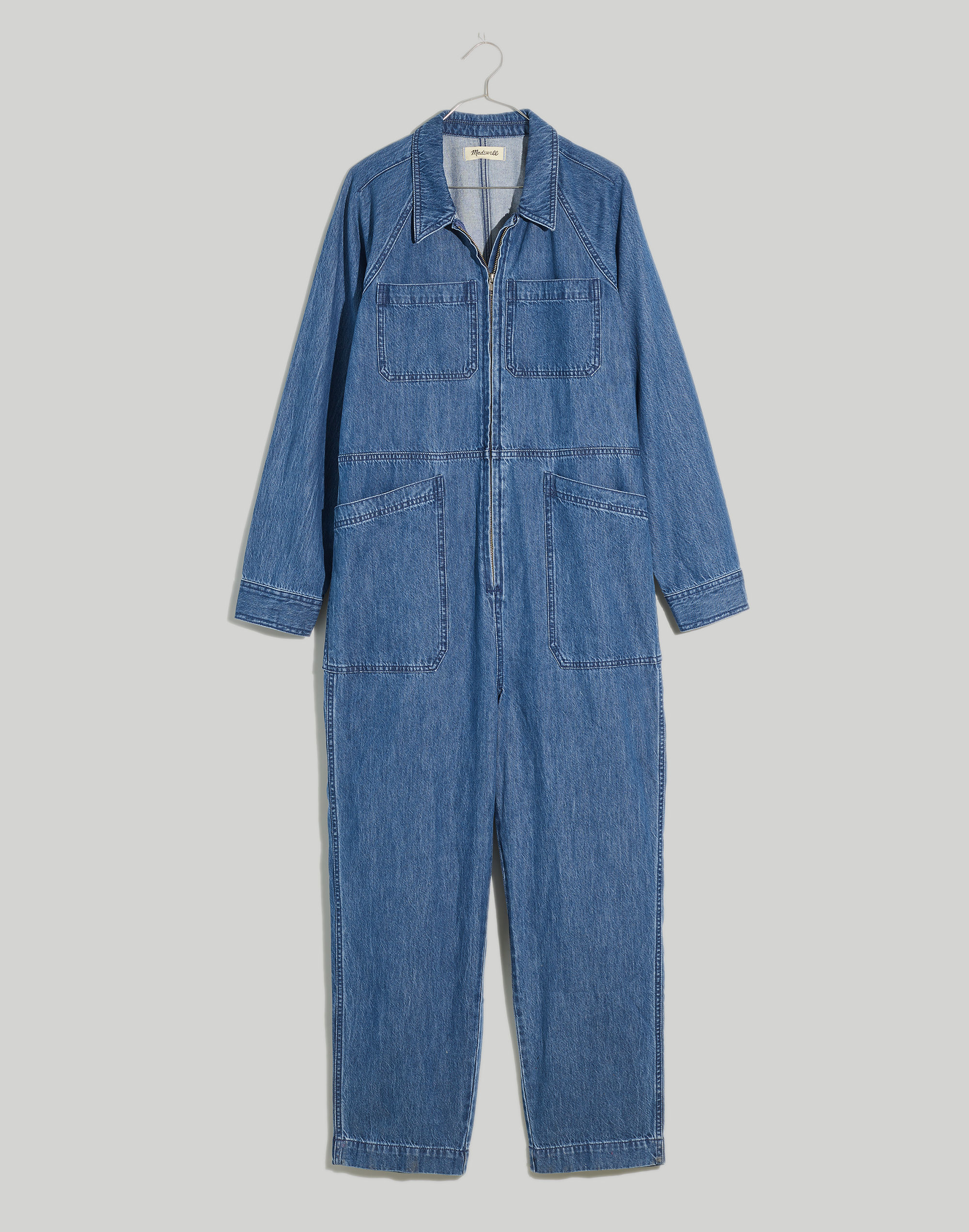 Curvy Denim Zip-Front Coverall Jumpsuit