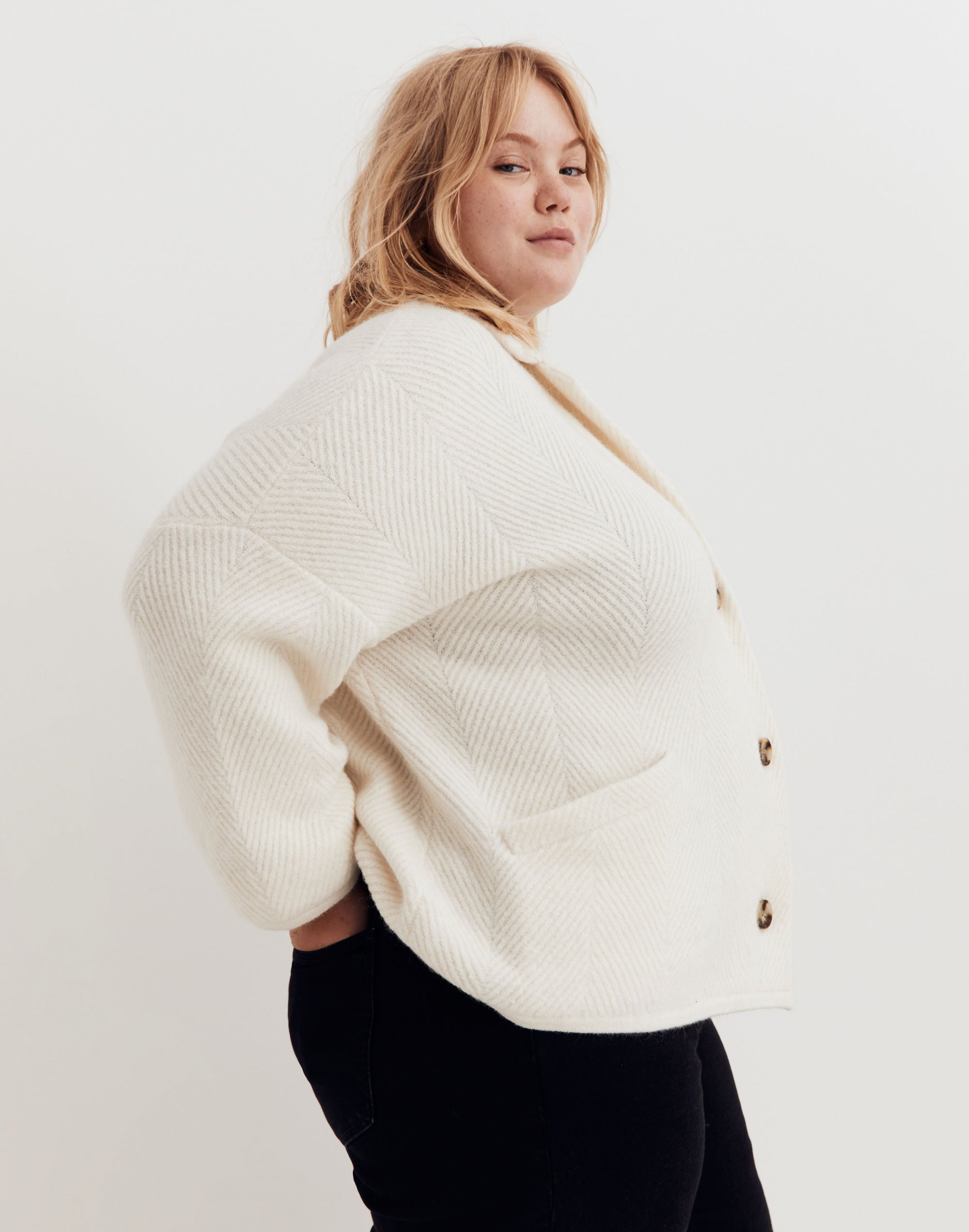 Plus Herringbone Sweater Blazer