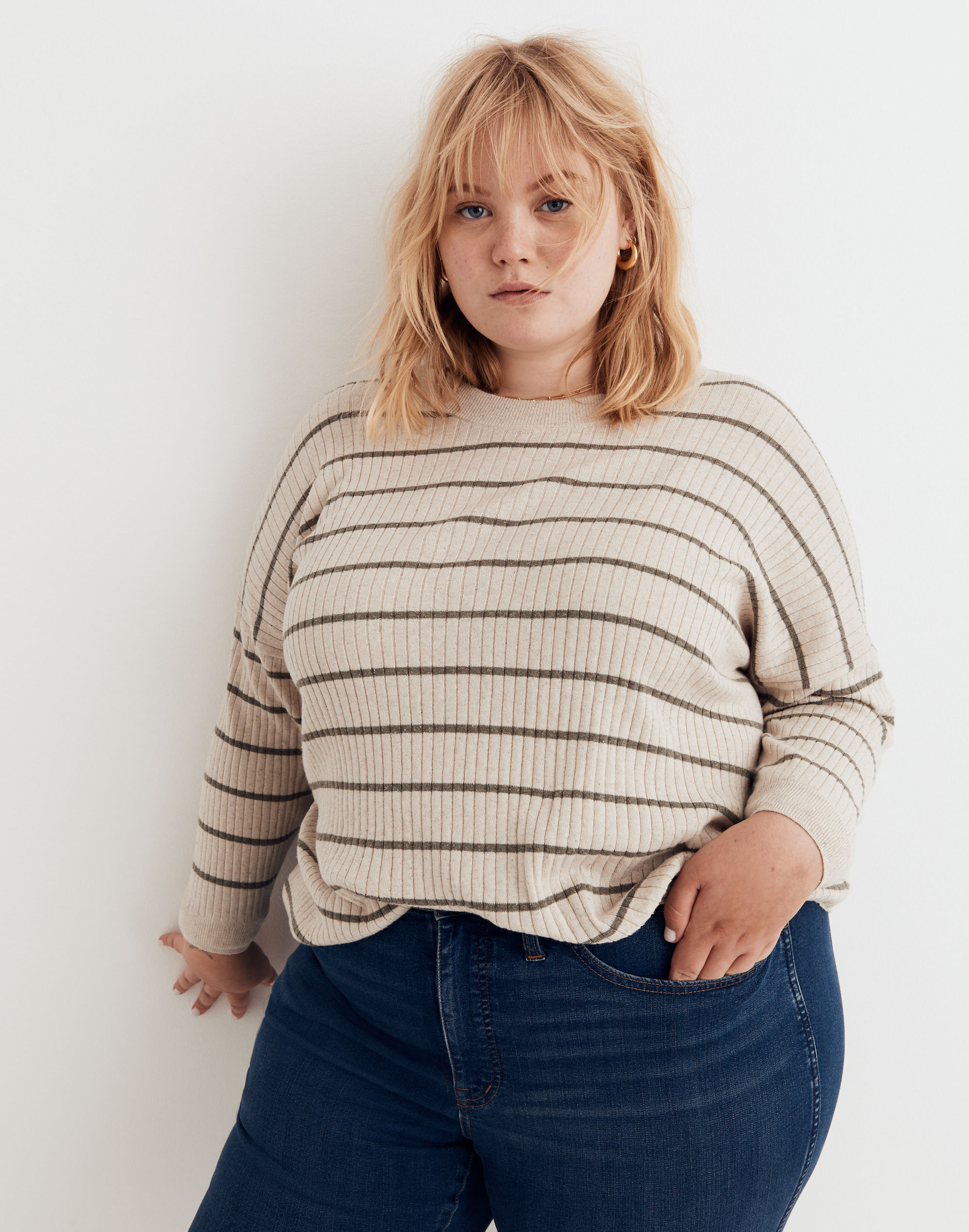 plus lawson crop pullover sweater in stripe