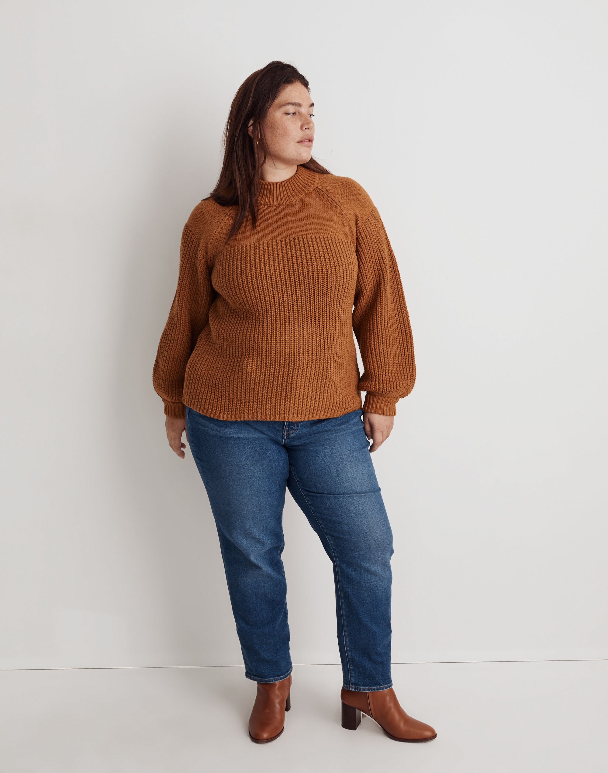 plus balloon-sleeve mockneck sweater