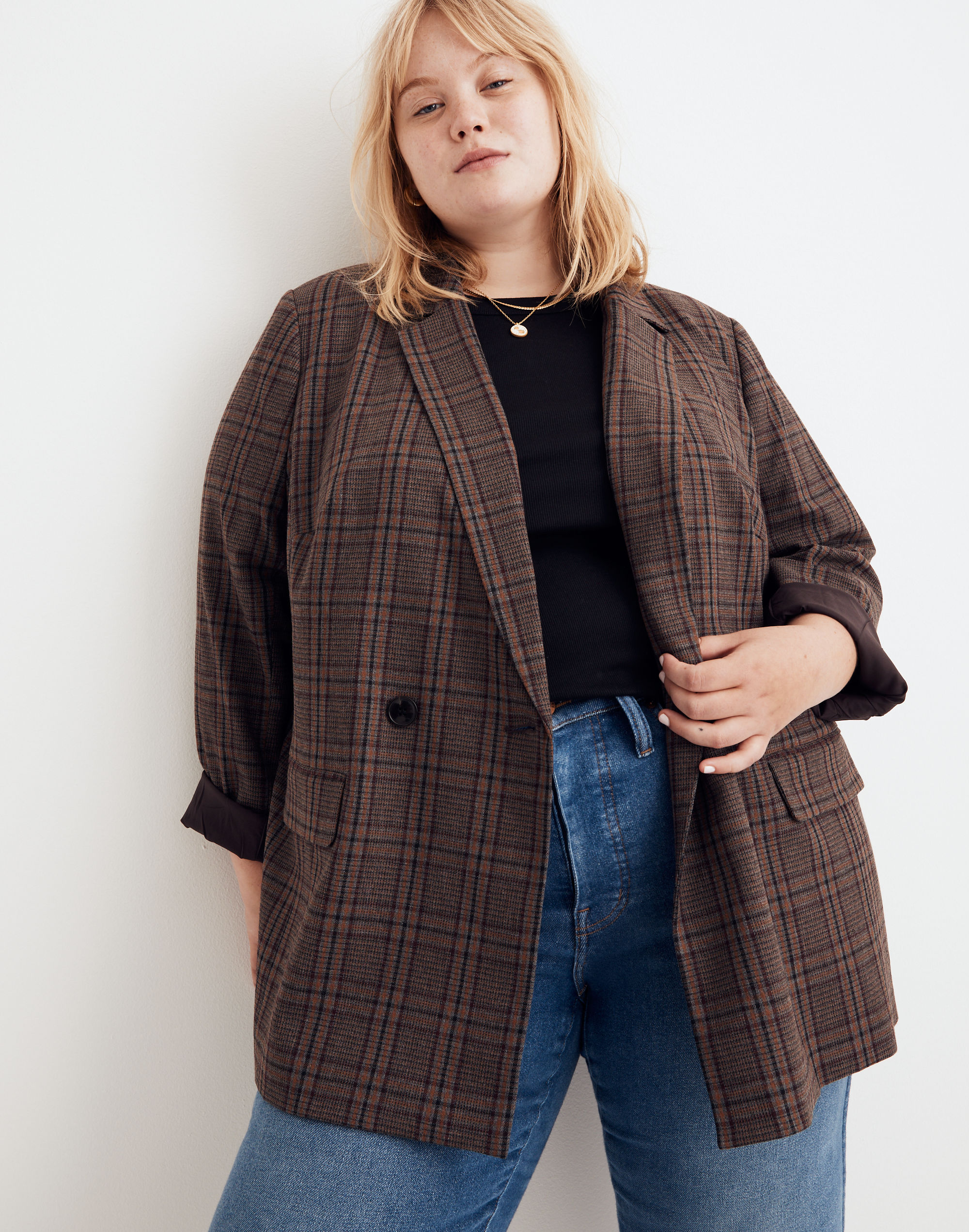 plus caldwell double-breasted blazer in hedden plaid