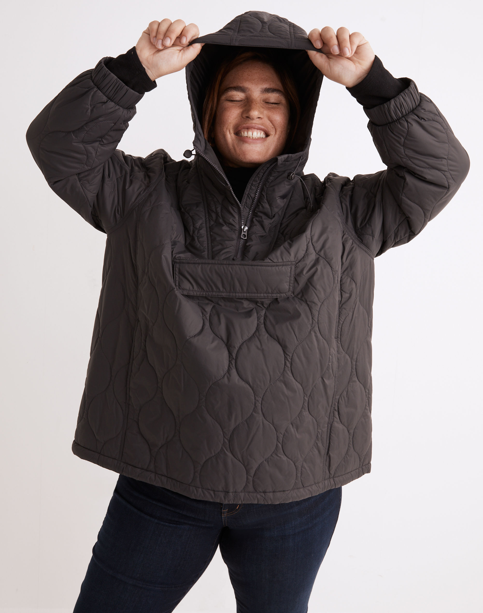 plus airpuff quilted packable popover puffer jacket