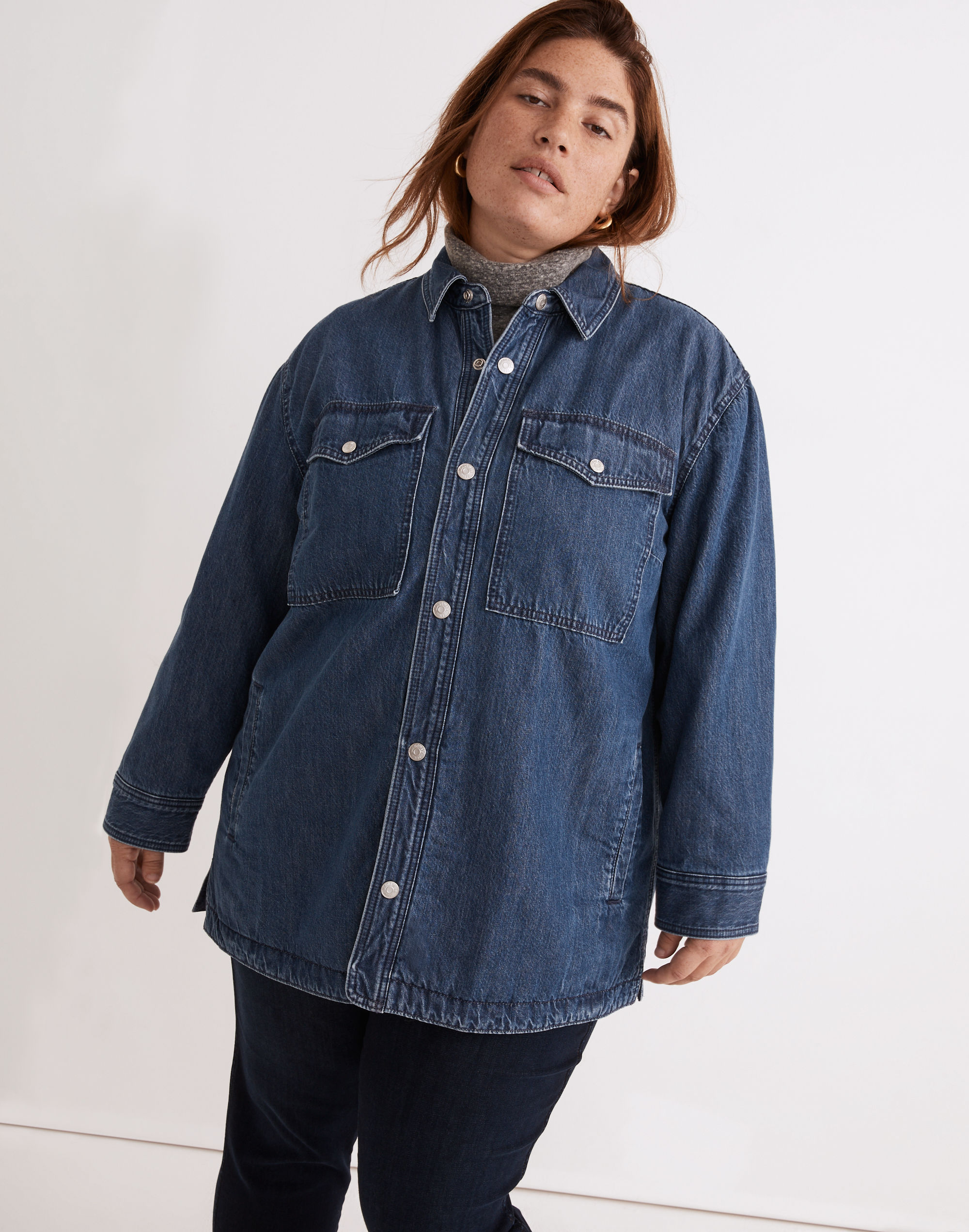 Plus Quilted-Lining Denim Shirt-Jacket