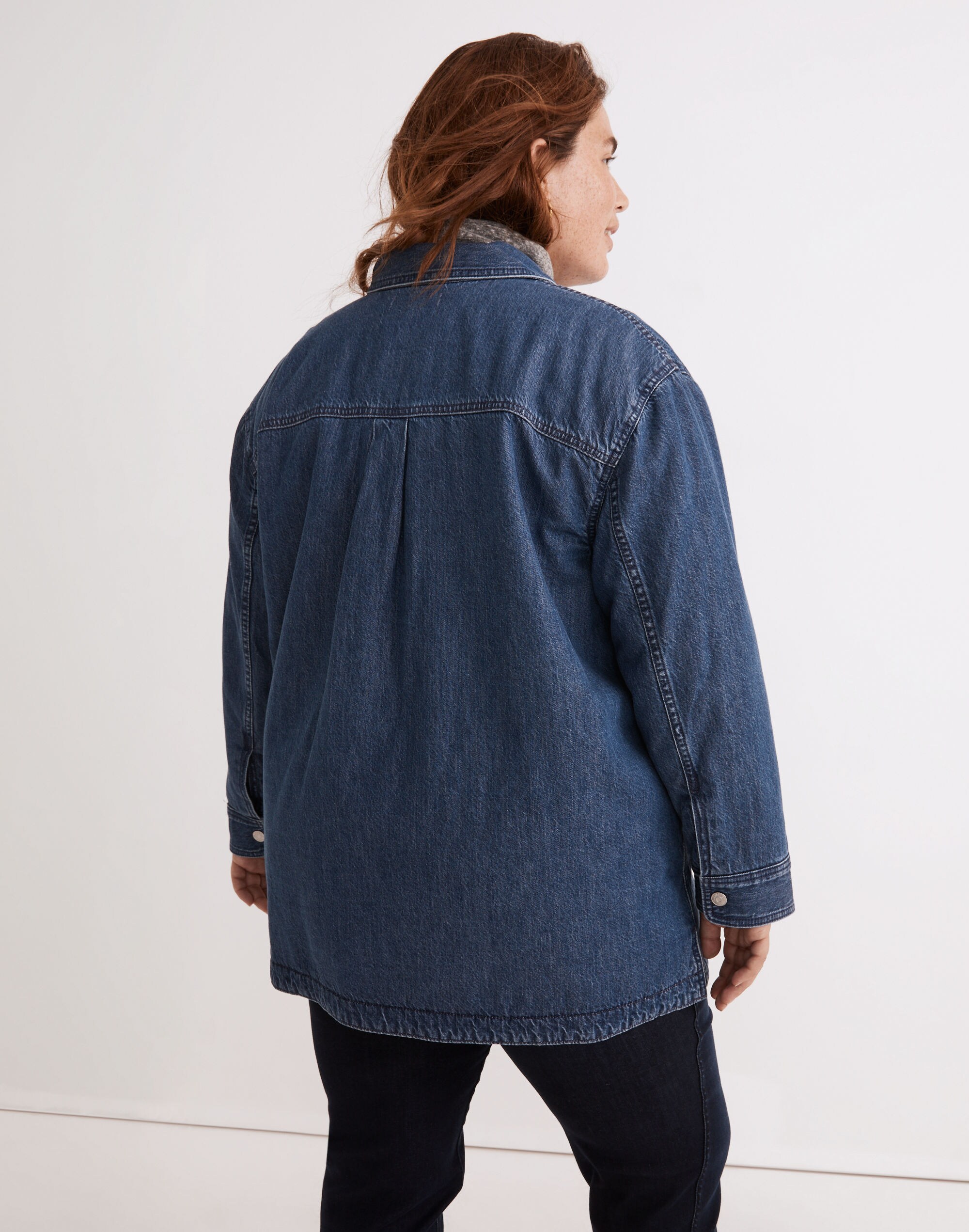Plus Quilted-Lining Denim Shirt-Jacket