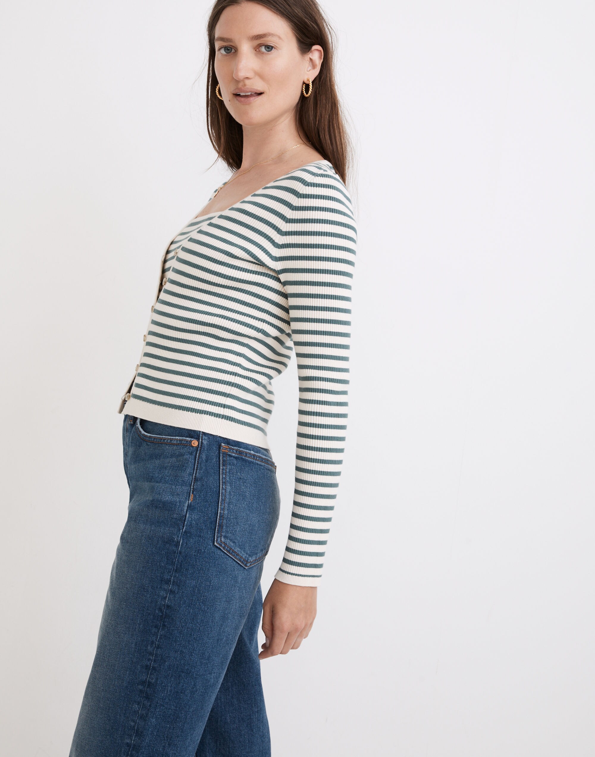 Carmon Crop Cardigan Sweater in Stripe