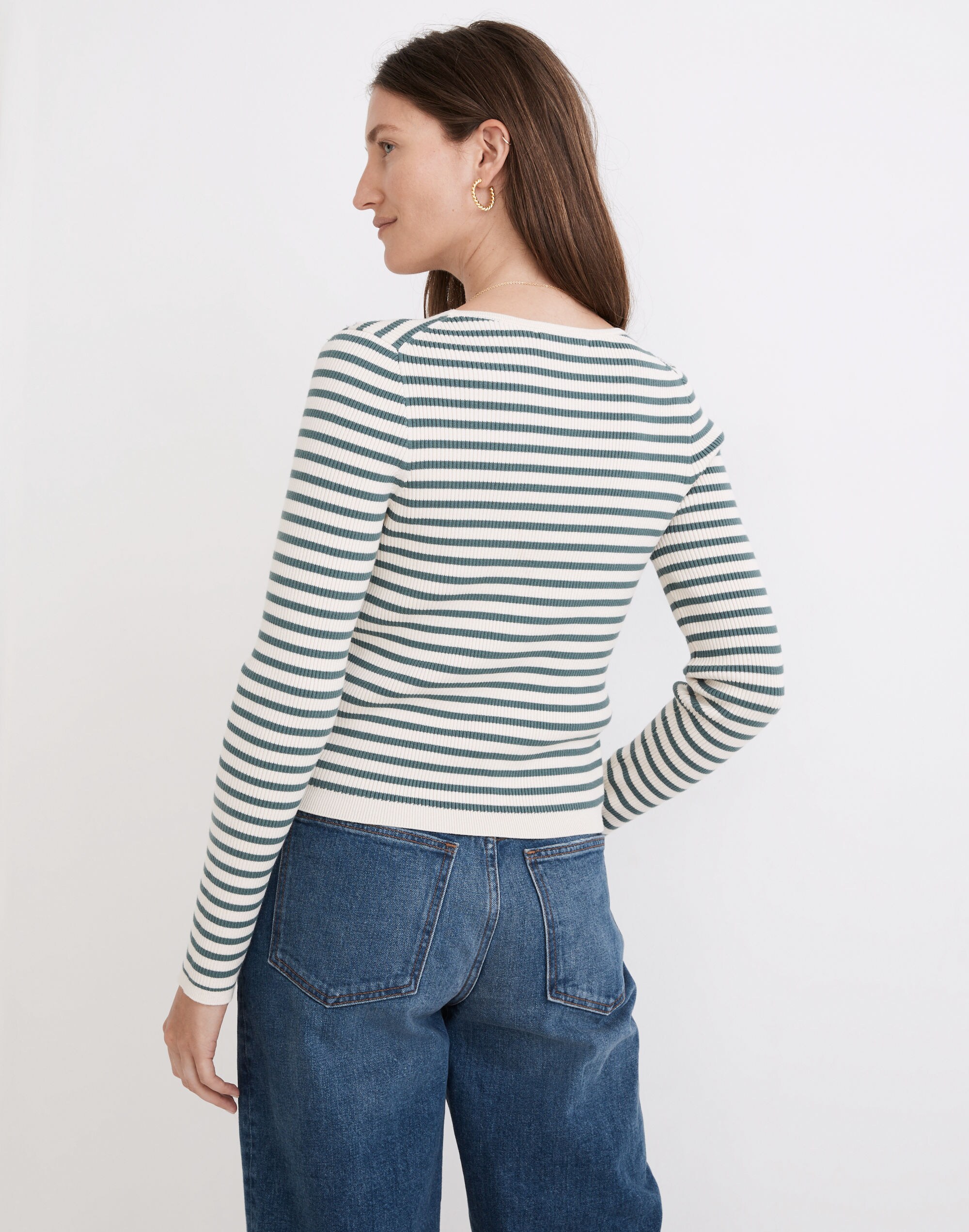 Carmon Crop Cardigan Sweater in Stripe