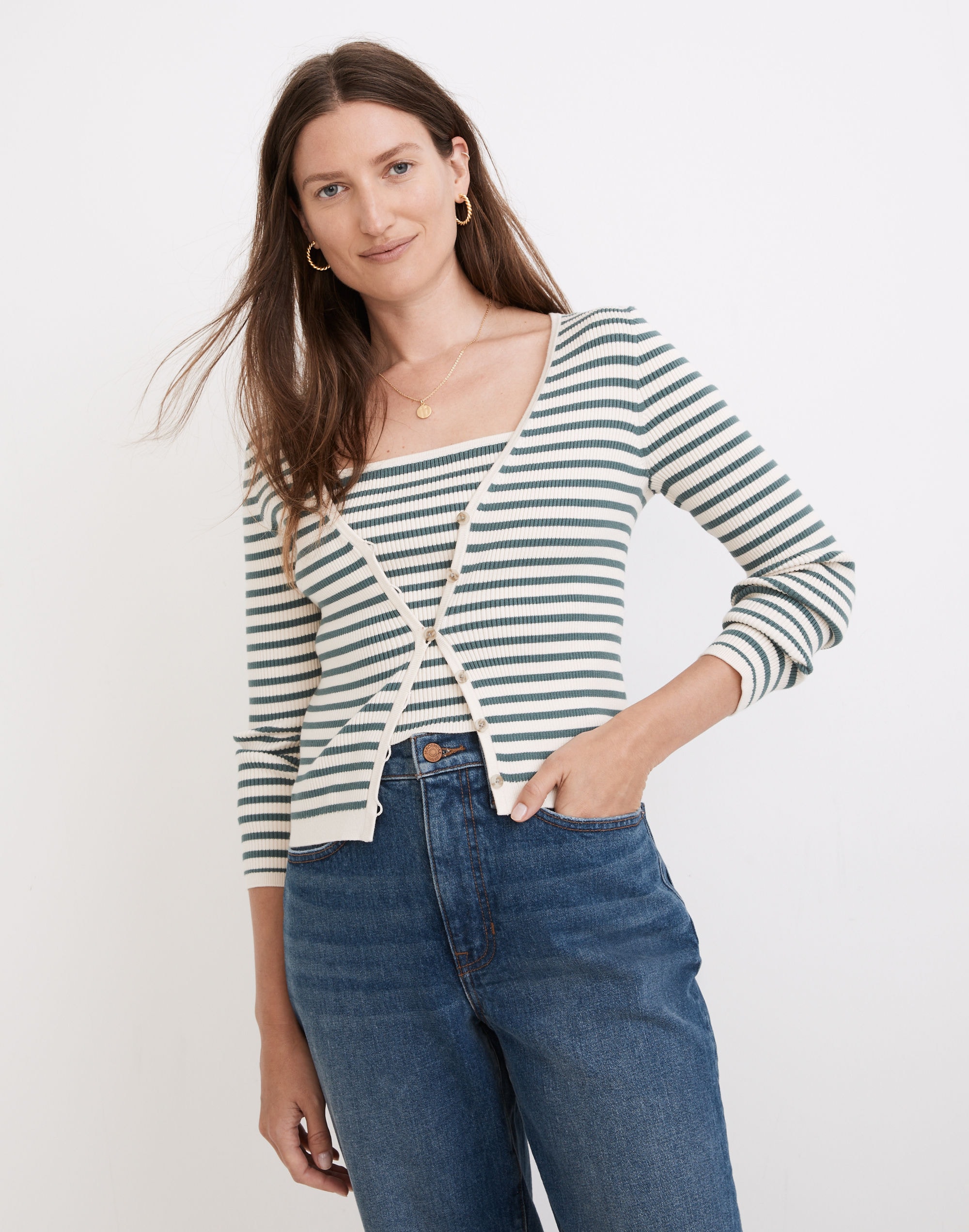 Carmon Crop Cardigan Sweater in Stripe