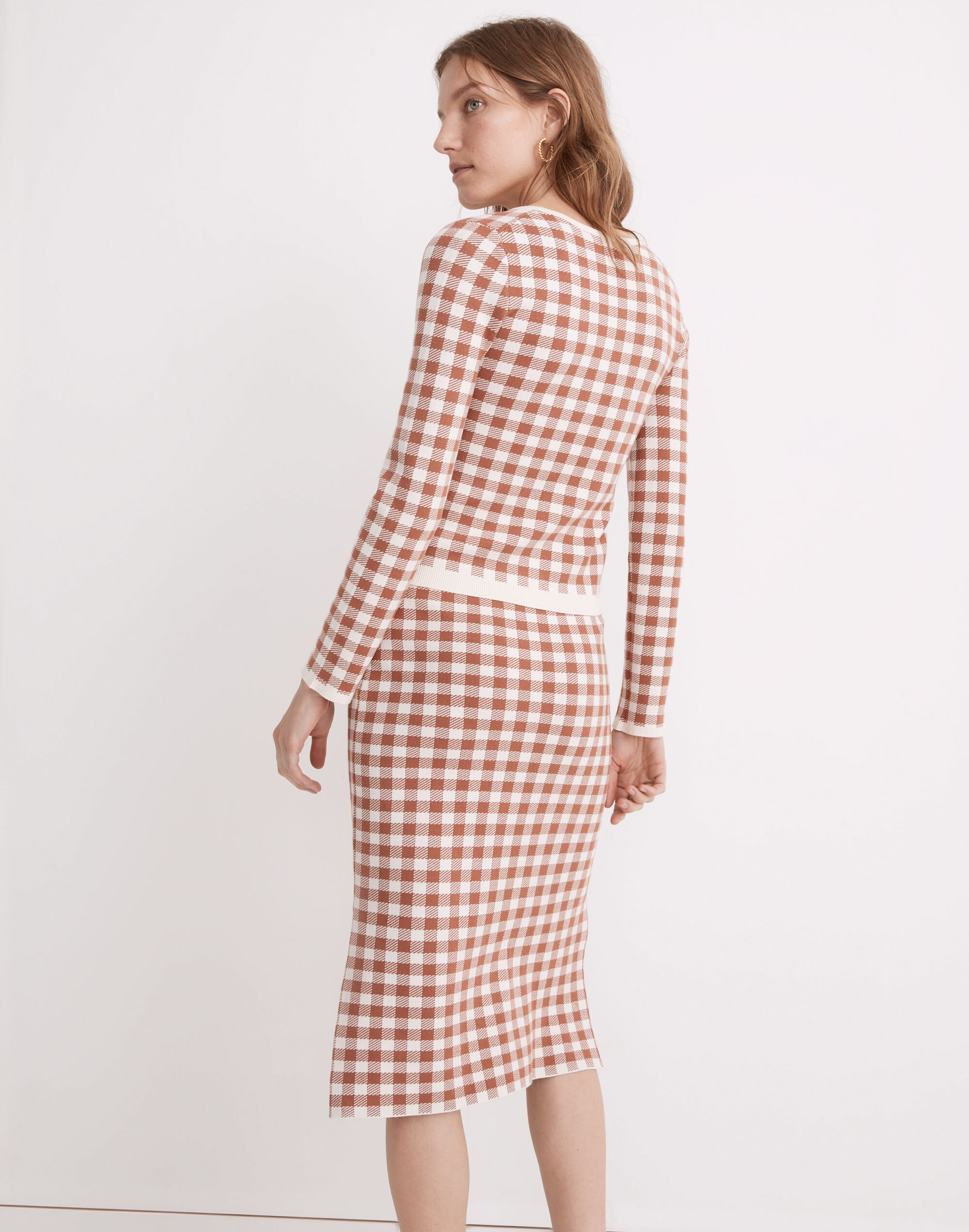 Carmon Crop Cardigan Sweater in Gingham Check