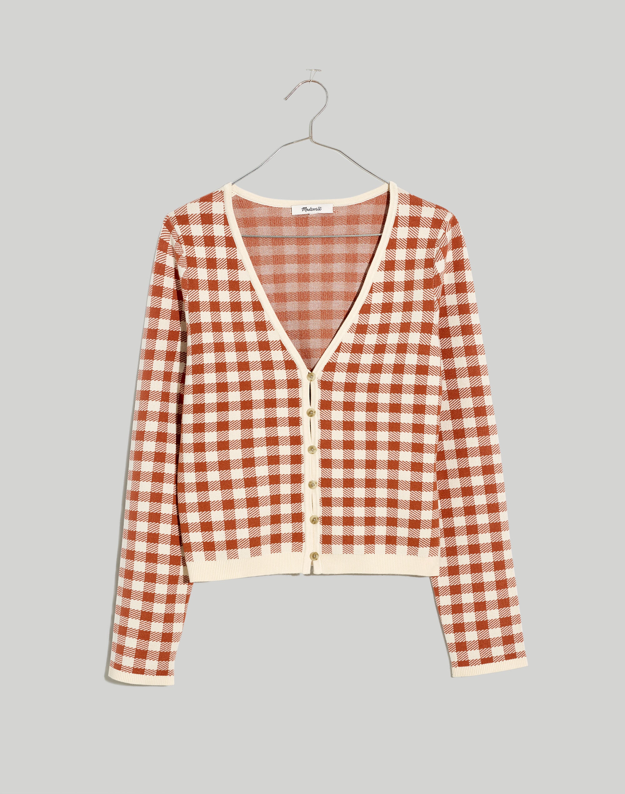 Carmon Crop Cardigan Sweater in Gingham Check