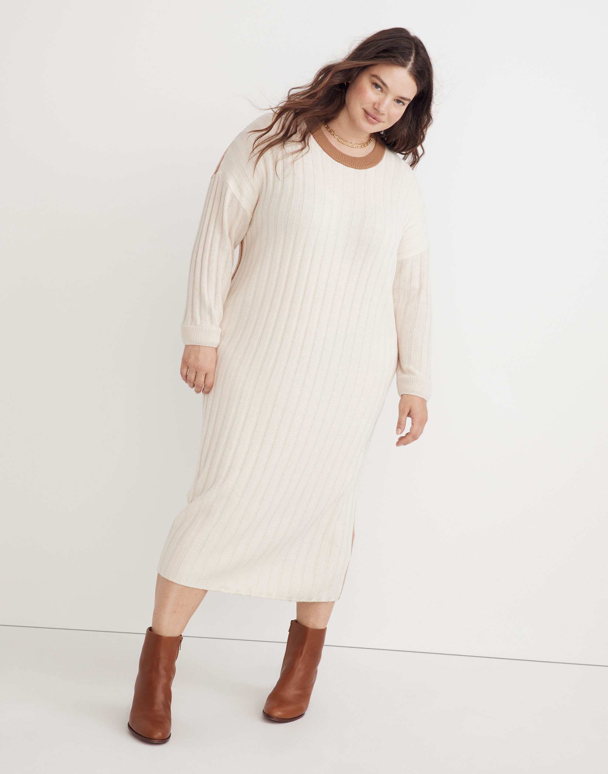 Plus (Re)sourced Ribbed Midi Sweater Dress