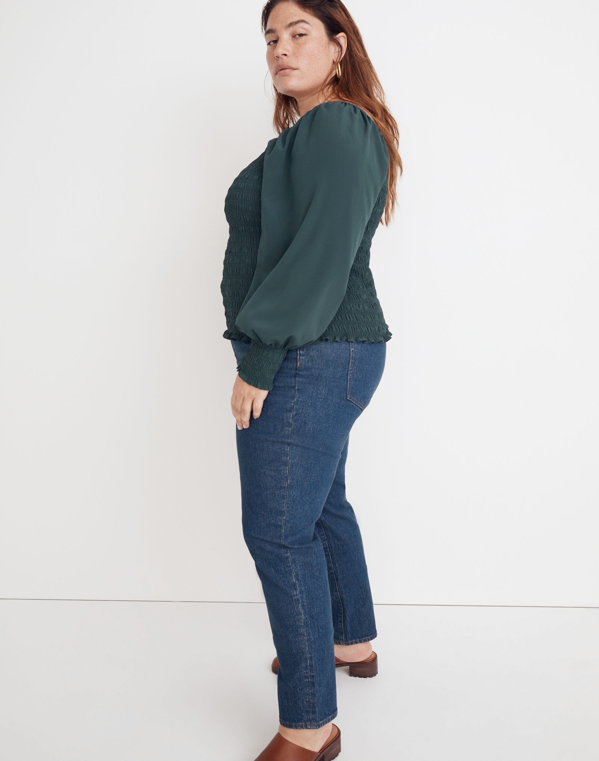 Plus Lucie Bubble-Sleeve Smocked Top