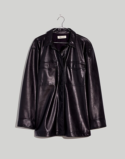 Faux Leather Drop Shoulder Oversized Shacket