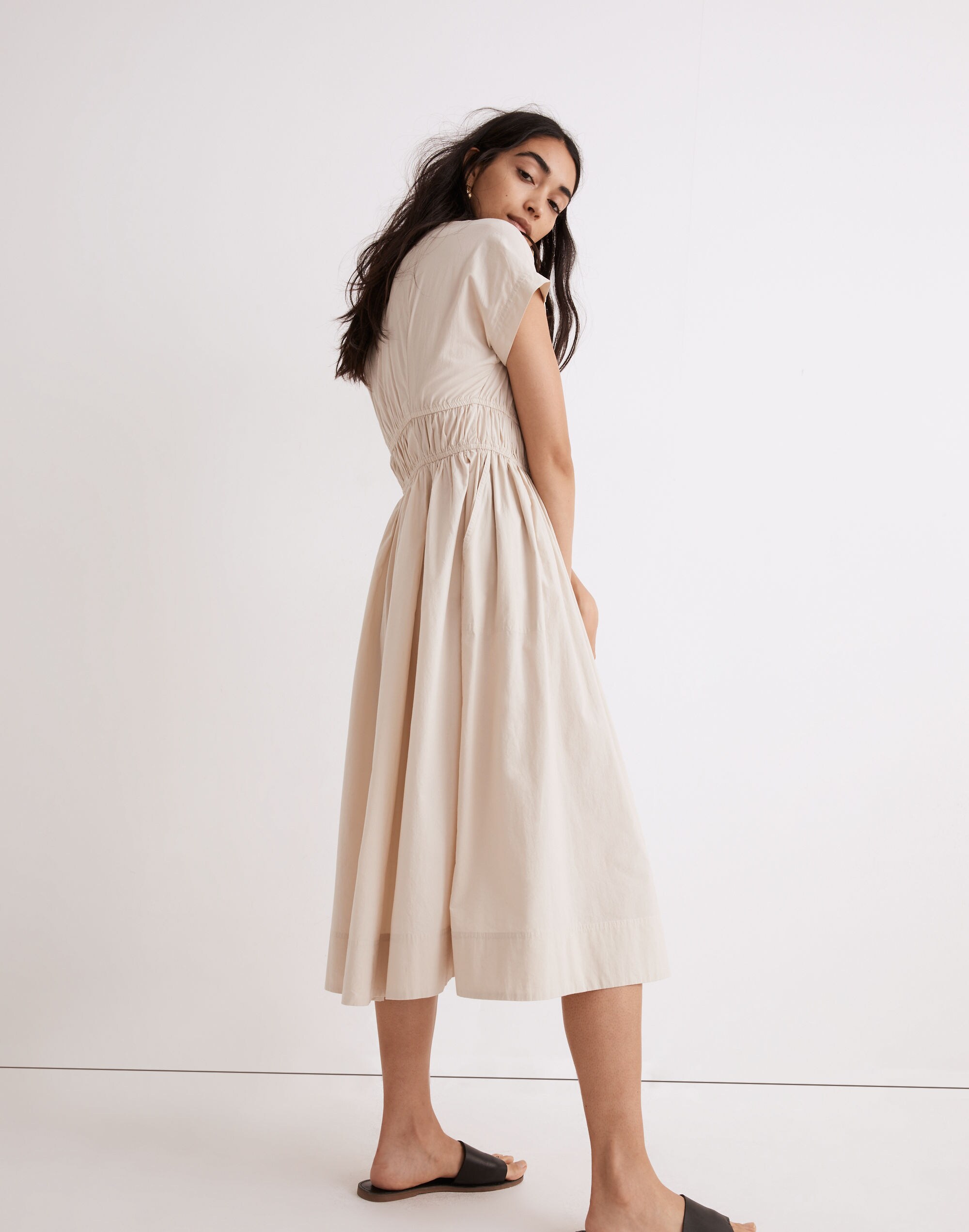 Poplin Sophia Button-Front Midi Dress
