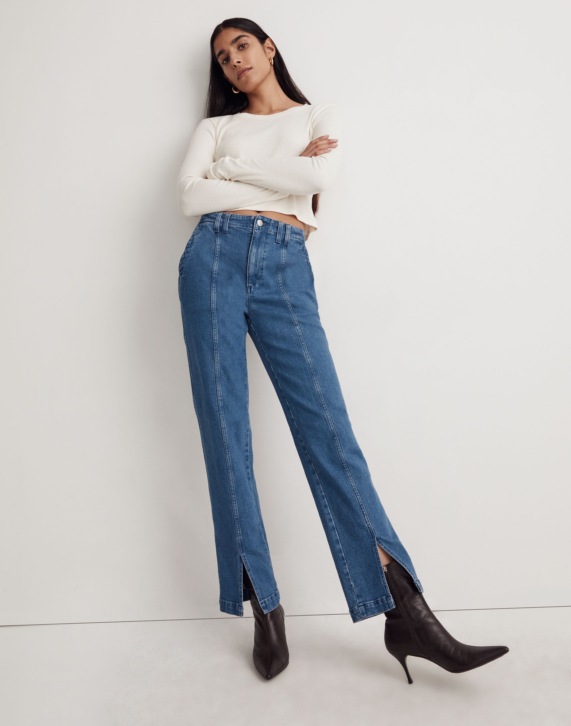 the perfect vintage jean in medium indigo wash: seamed edition