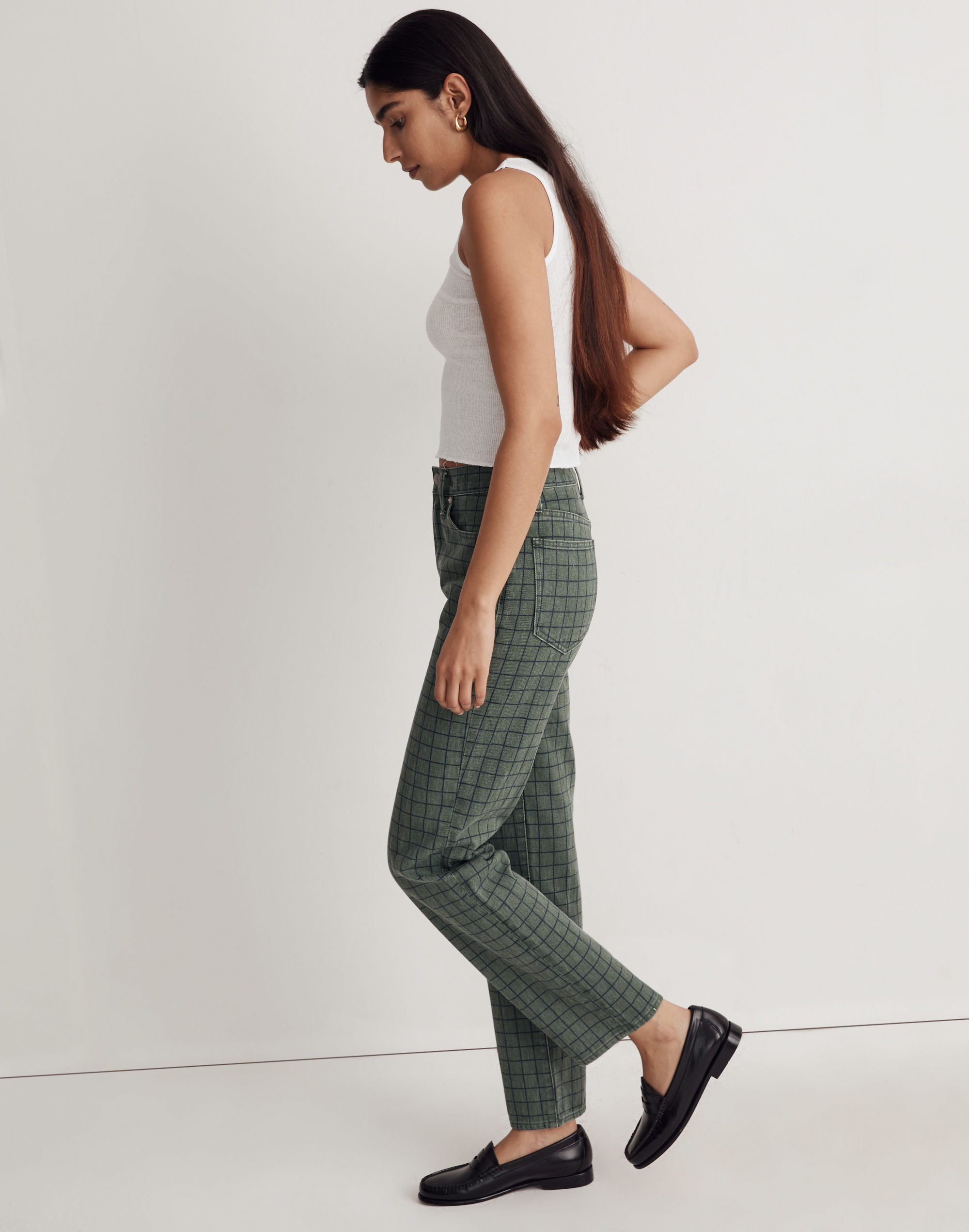 The Perfect Vintage Straight Jean in Windowpane Plaid
