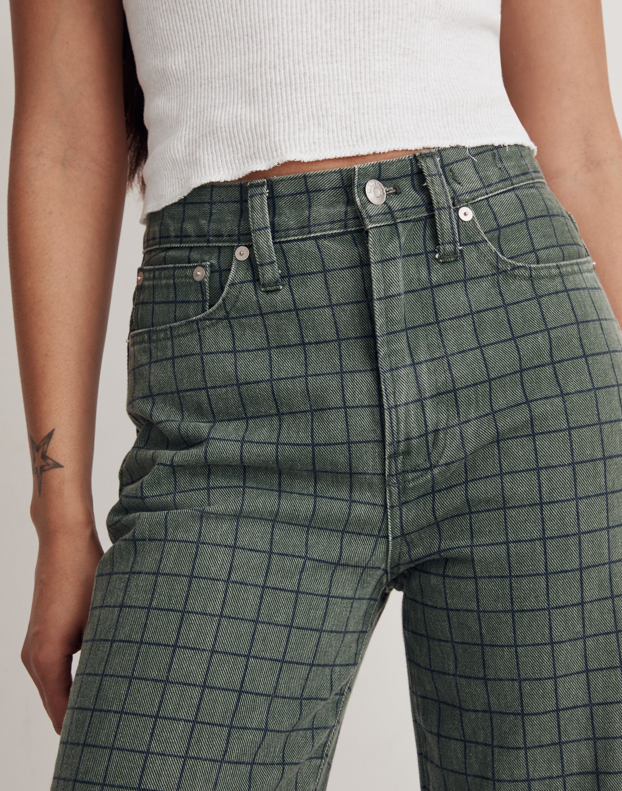 The Perfect Vintage Straight Jean in Windowpane Plaid