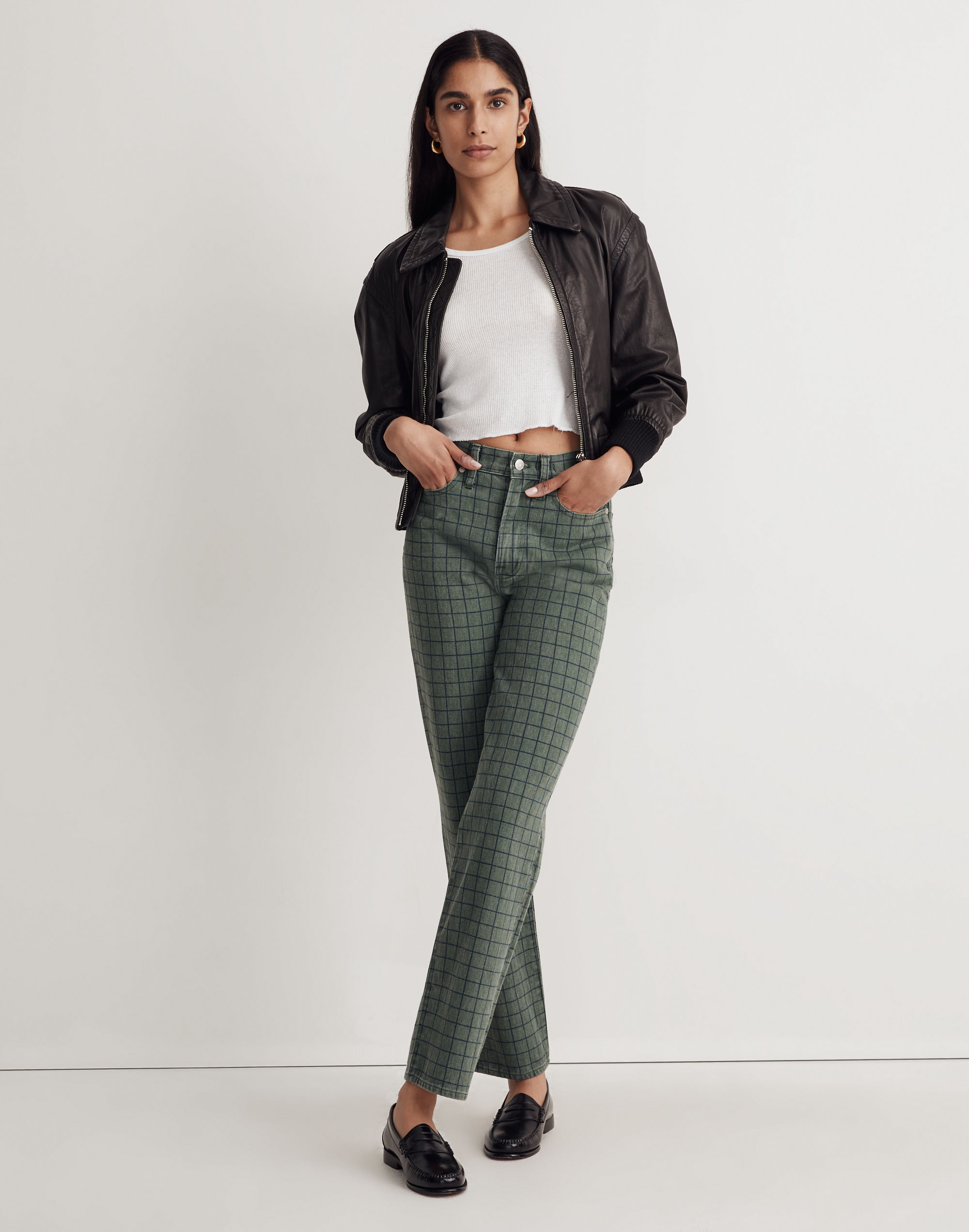 the perfect vintage straight jean in windowpane plaid