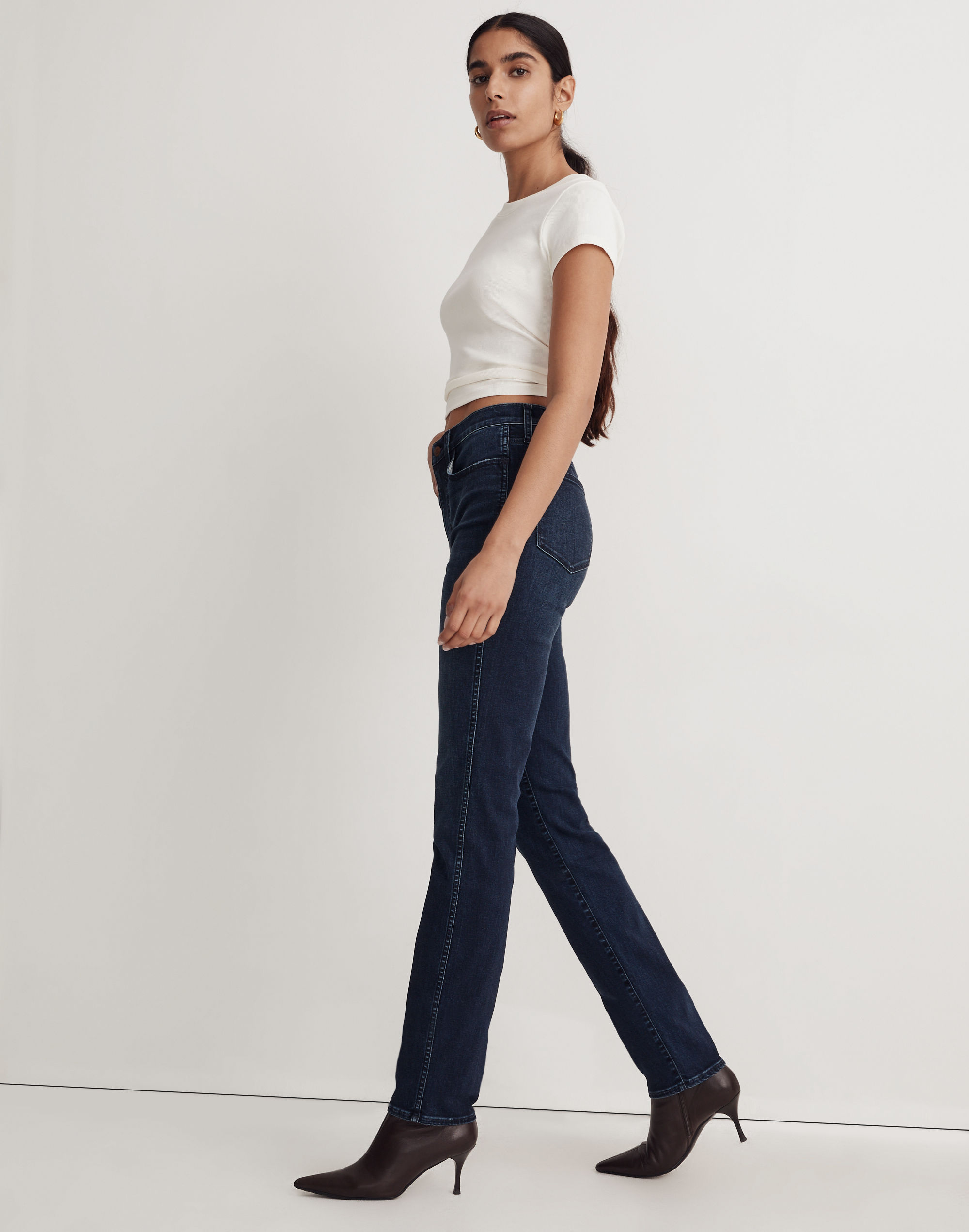 High-Rise Slim Straight Jeans in Larchley Wash: TENCEL&trade; Denim Edition