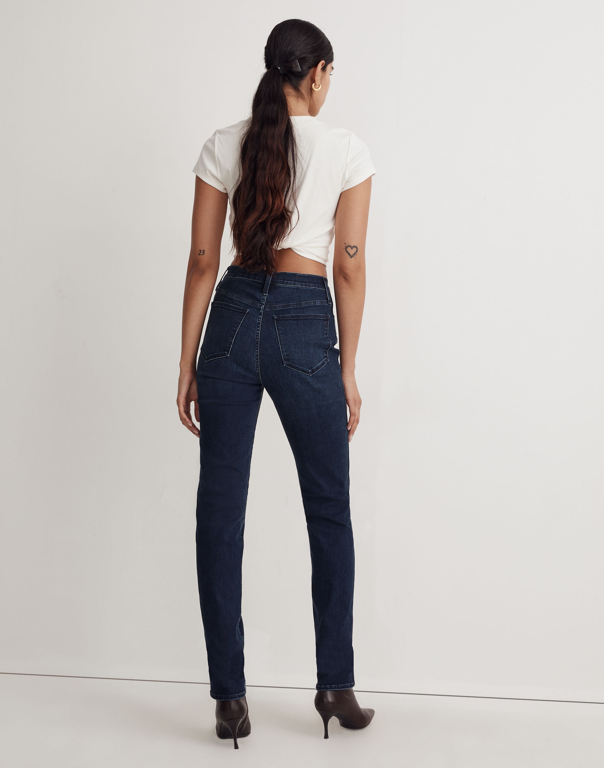 High-Rise Slim Straight Jeans in Larchley Wash: TENCEL&trade; Denim Edition