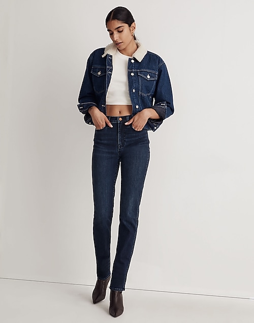 High-Rise Slim Straight Jeans in Larchley Wash: TENCEL™ Denim Edition