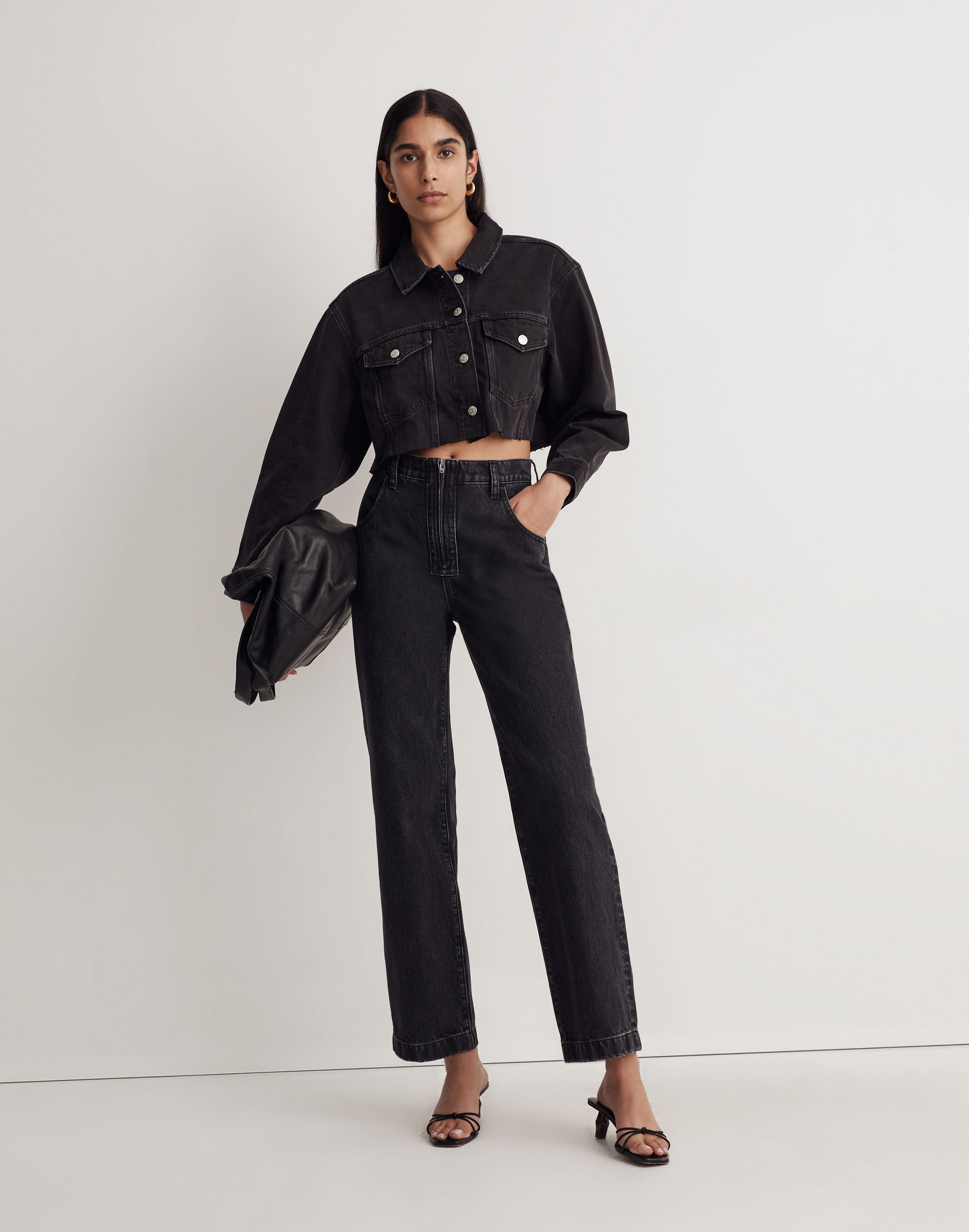 The Perfect Vintage Wide-Leg Jean in Black Worn Wash: Exposed-Zip Edition