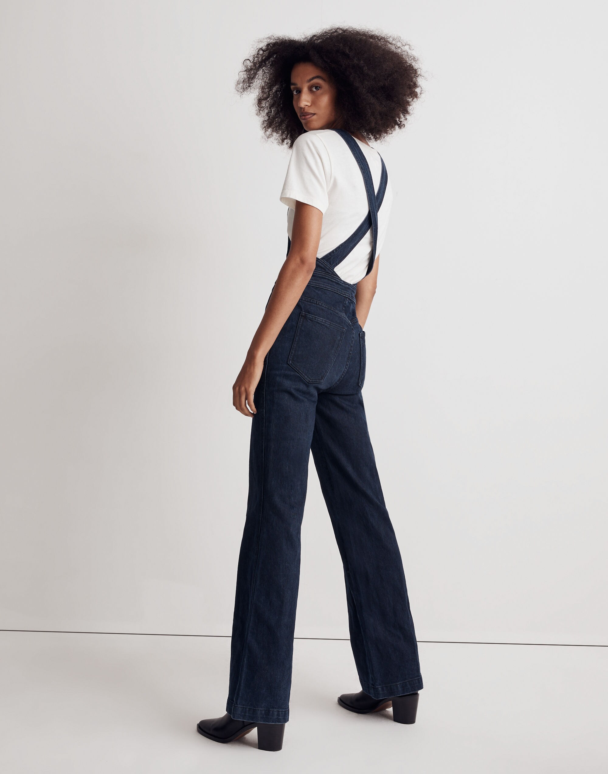 High-Rise Loose Flare Overalls in Ashlane Wash