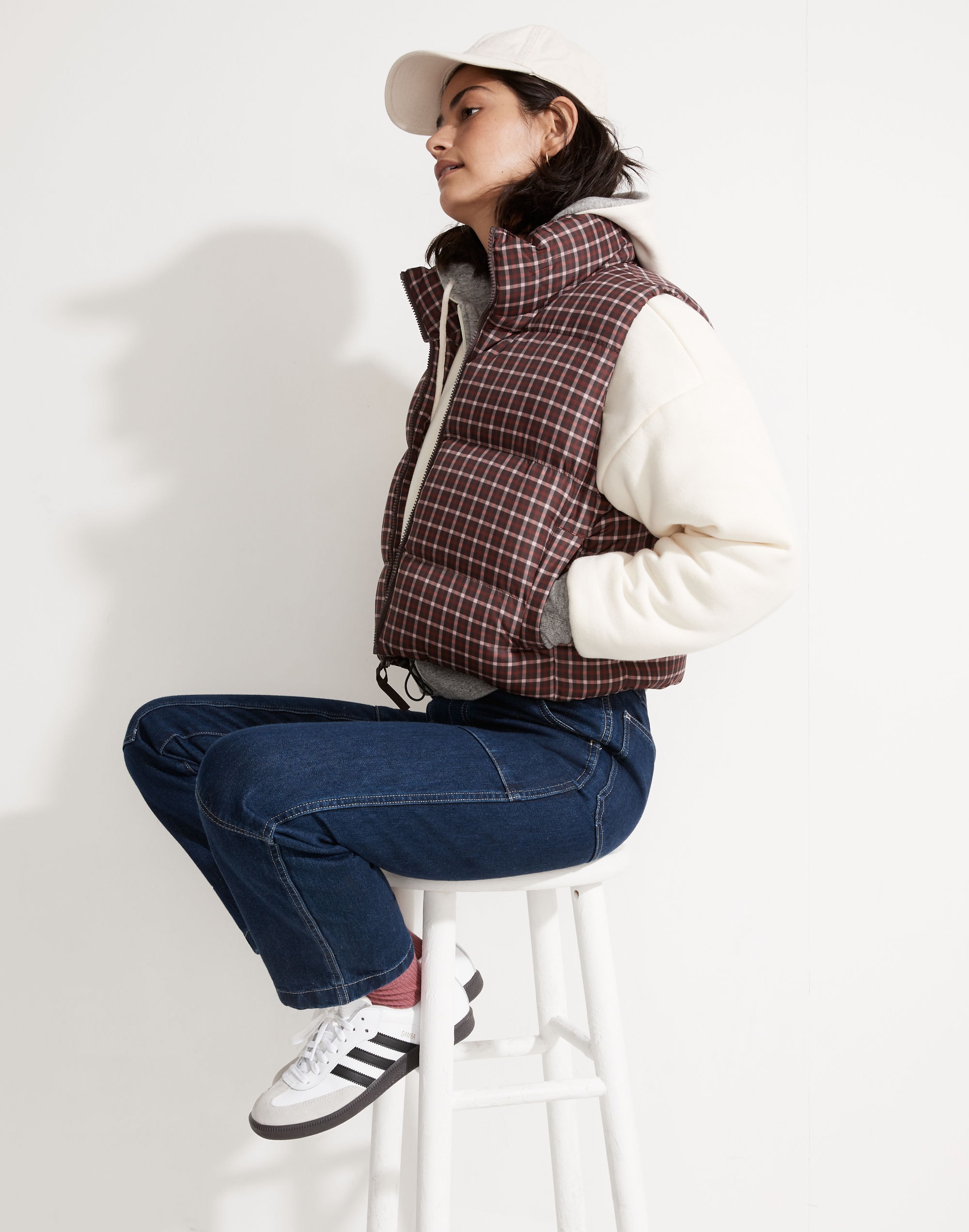 MWL Cropped Puffer Vest in Plaid