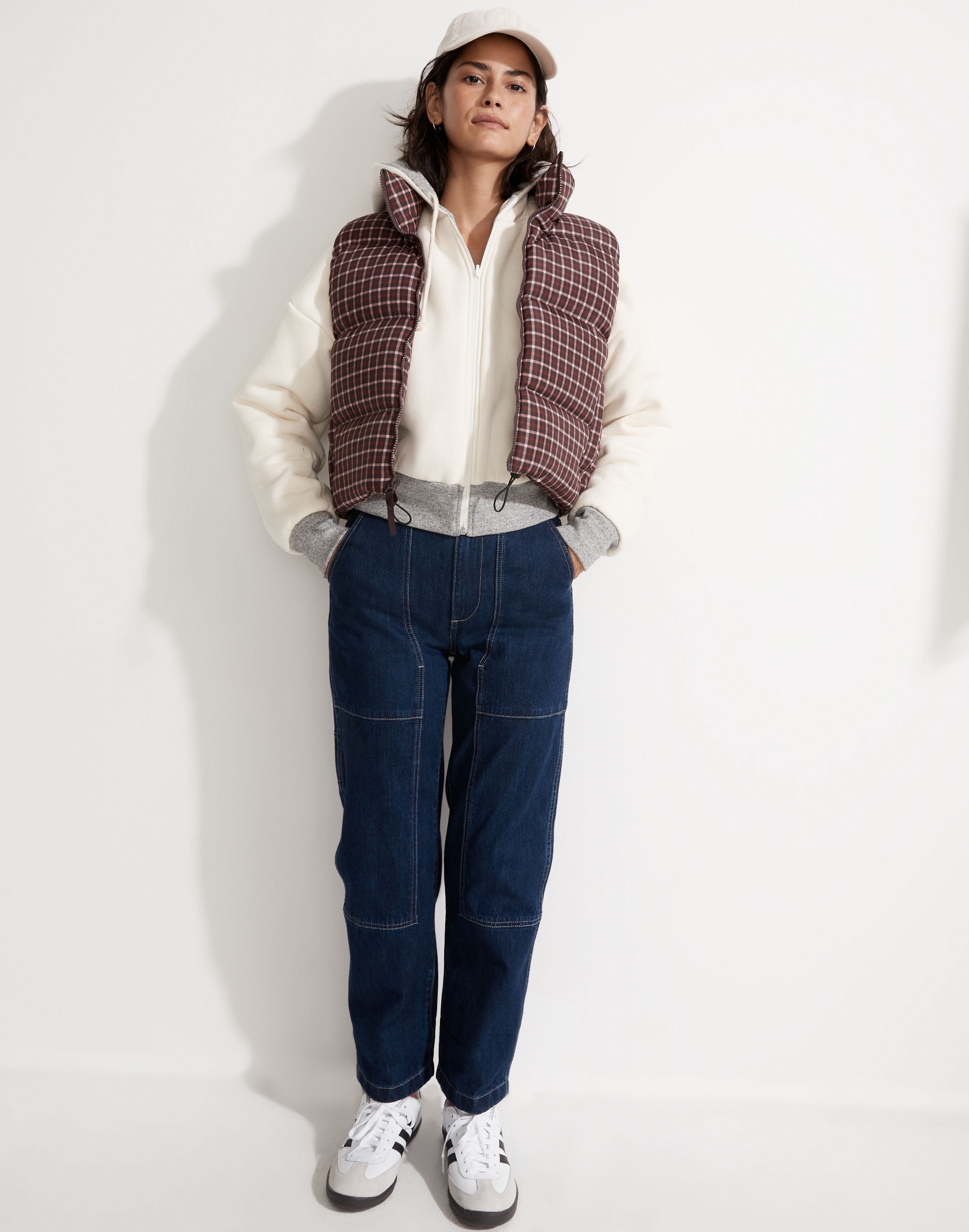 MWL Cropped Puffer Vest in Plaid