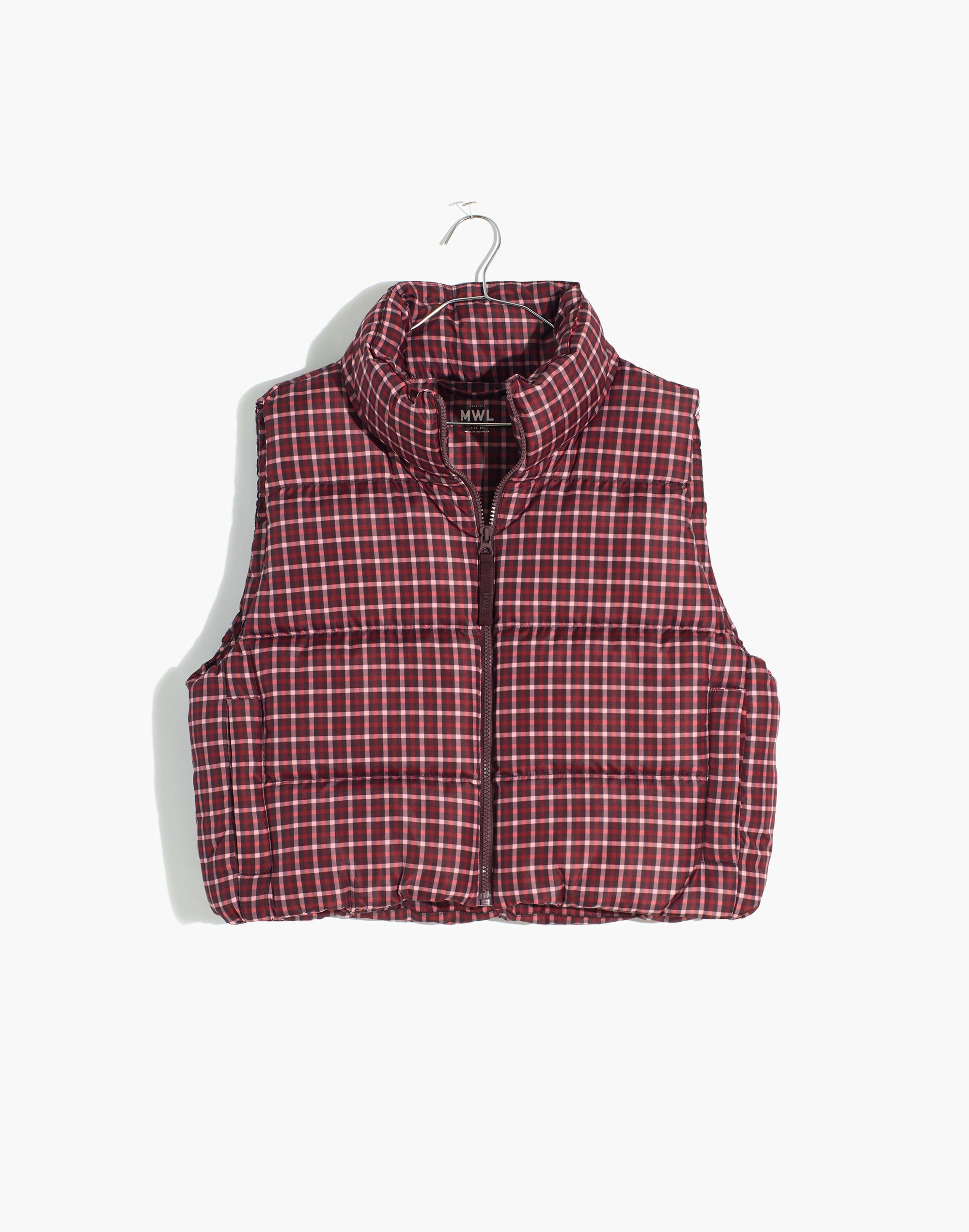 MWL Cropped Puffer Vest in Plaid