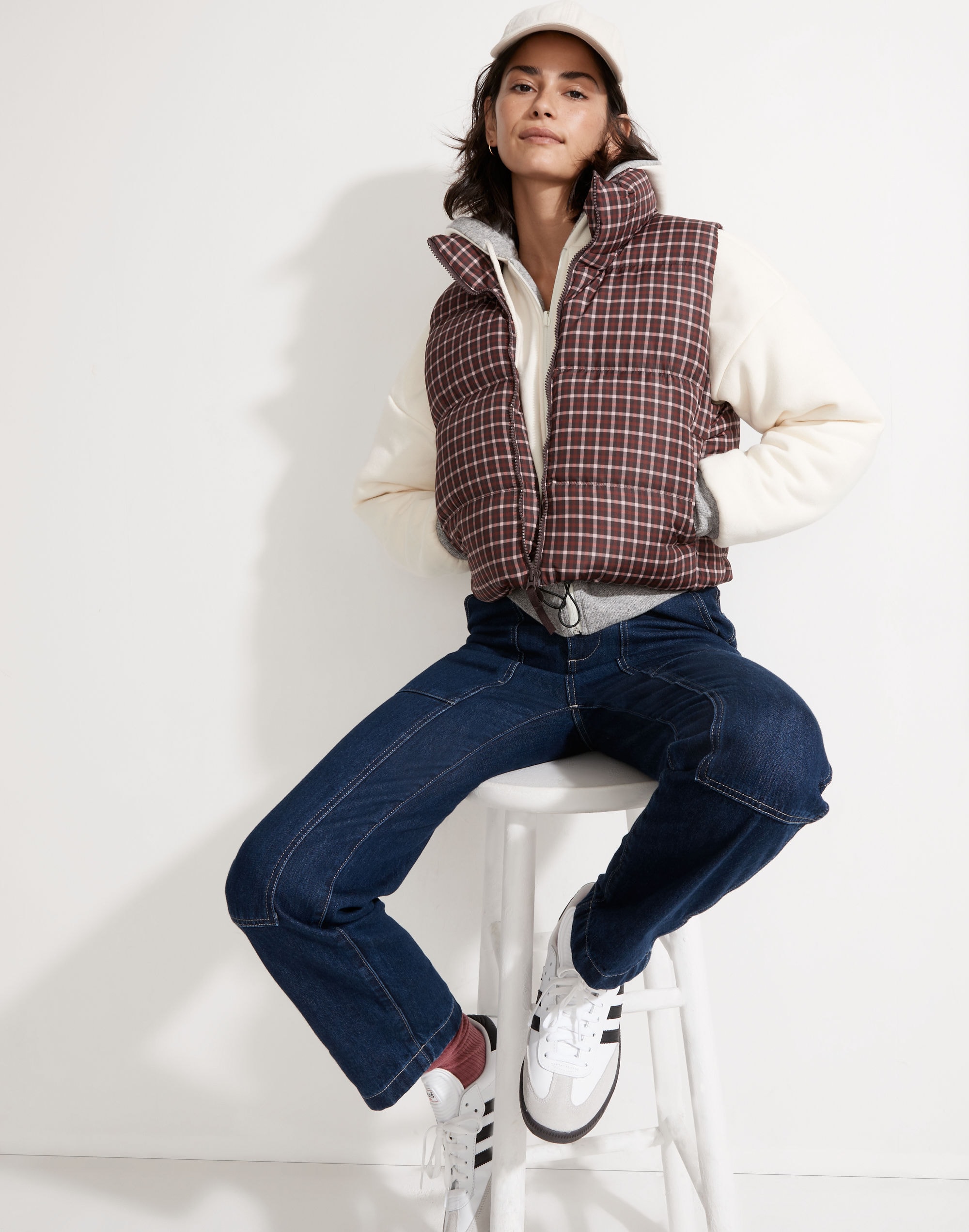 MWL Cropped Puffer Vest in Plaid