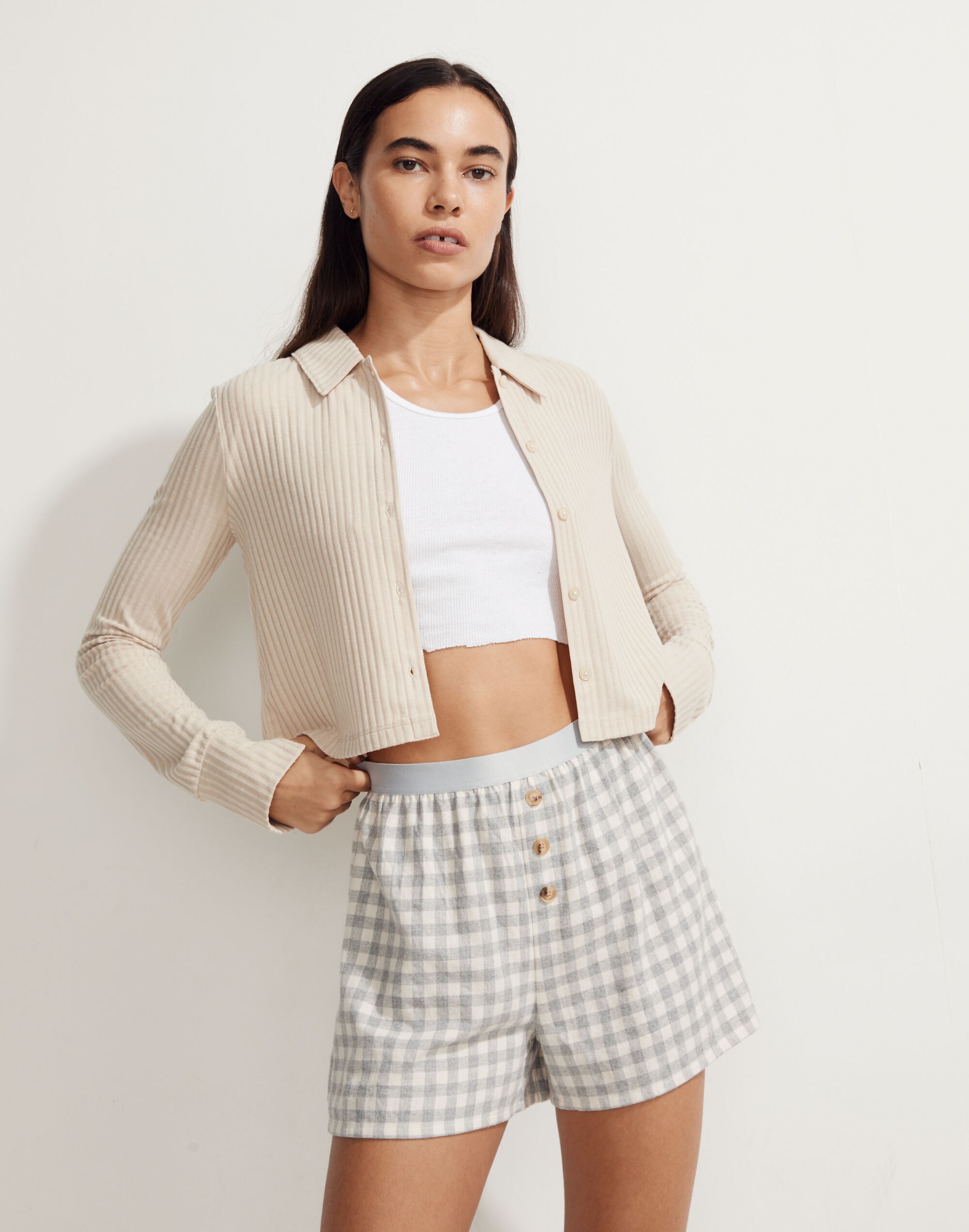 MWL Brushed Rib Cropped Cardigan Sweater