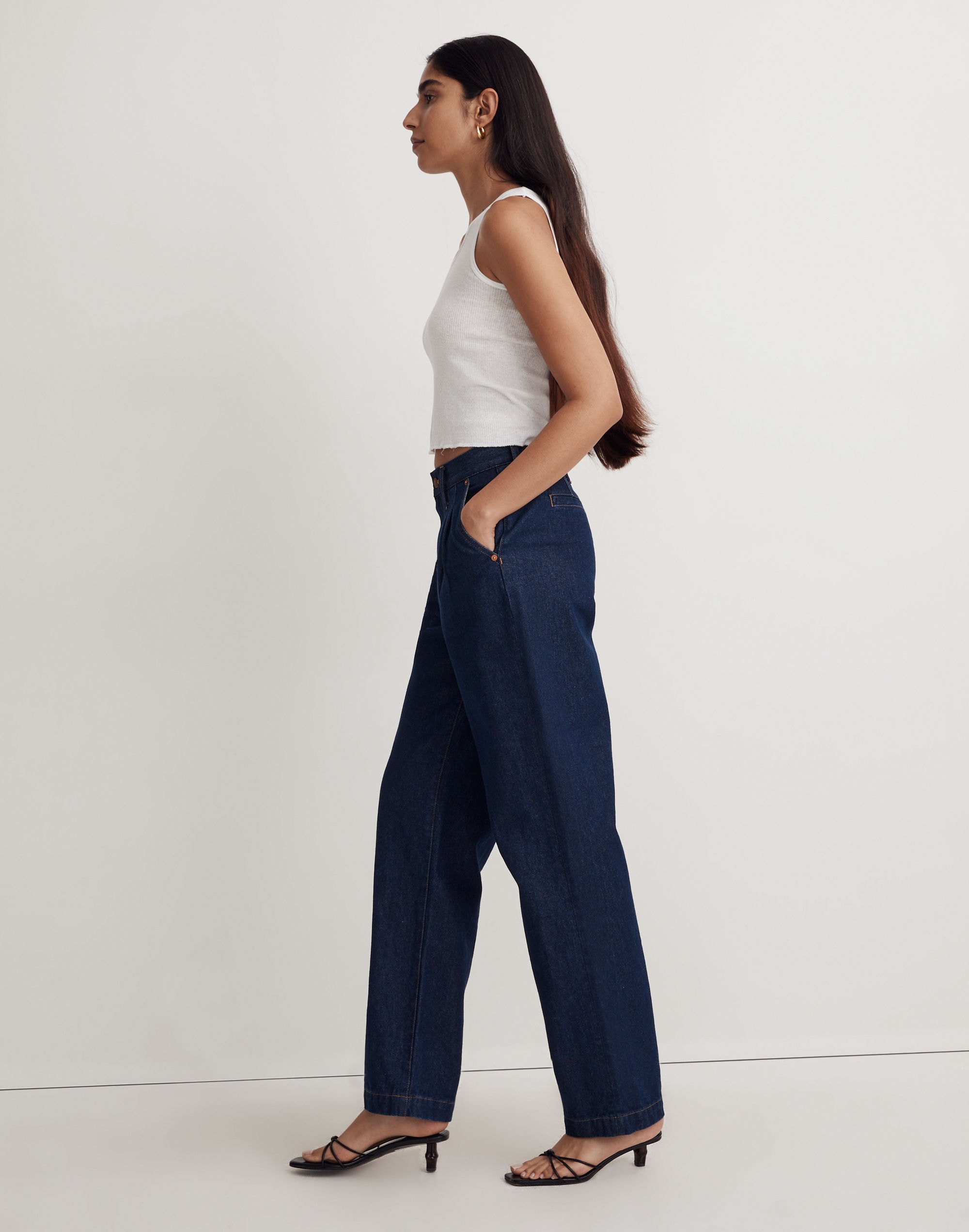 Baggy Straight Jeans in Woodham Wash: Pleated Edition