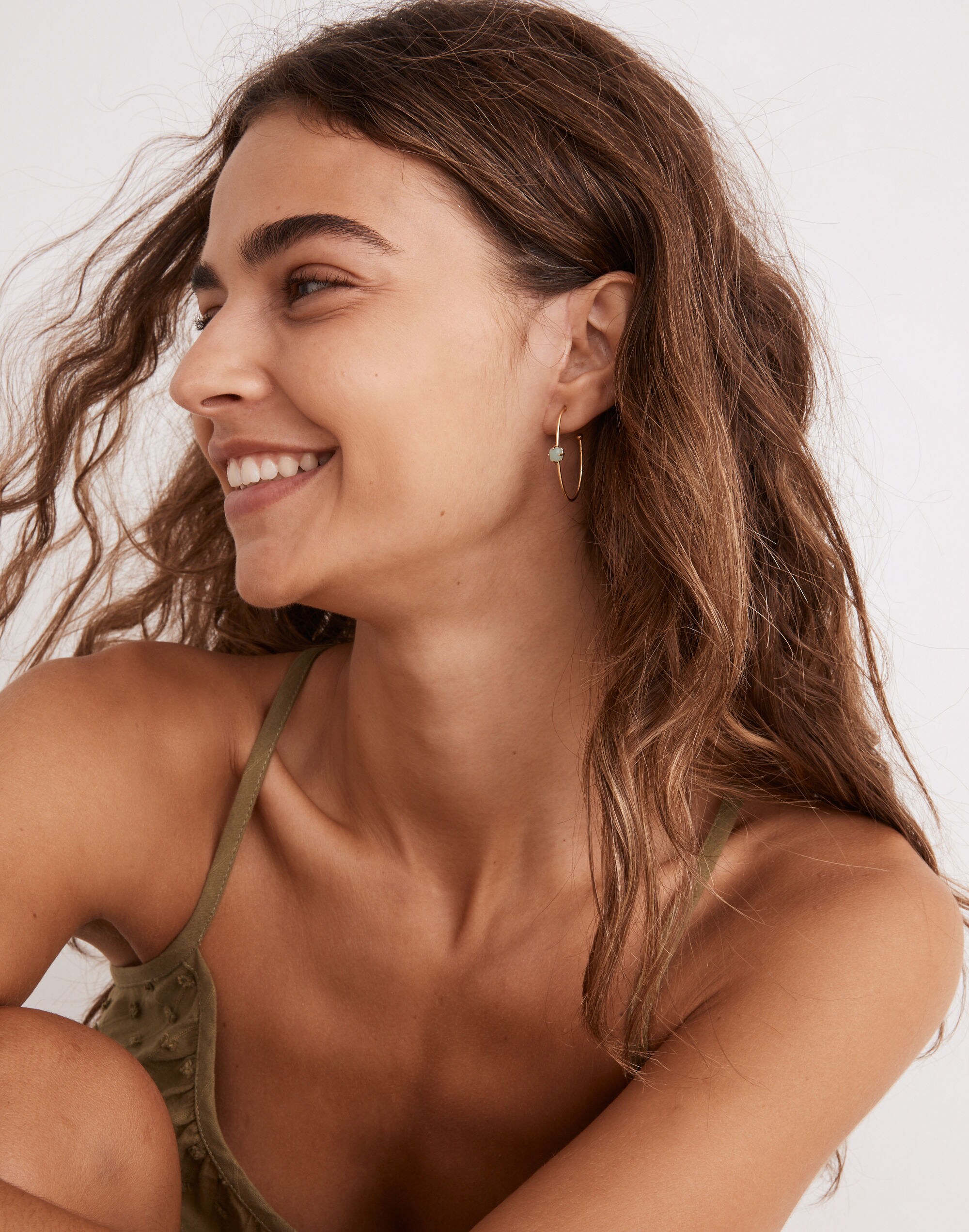 Stone Collection Aquamarine Medium Hoop Earrings