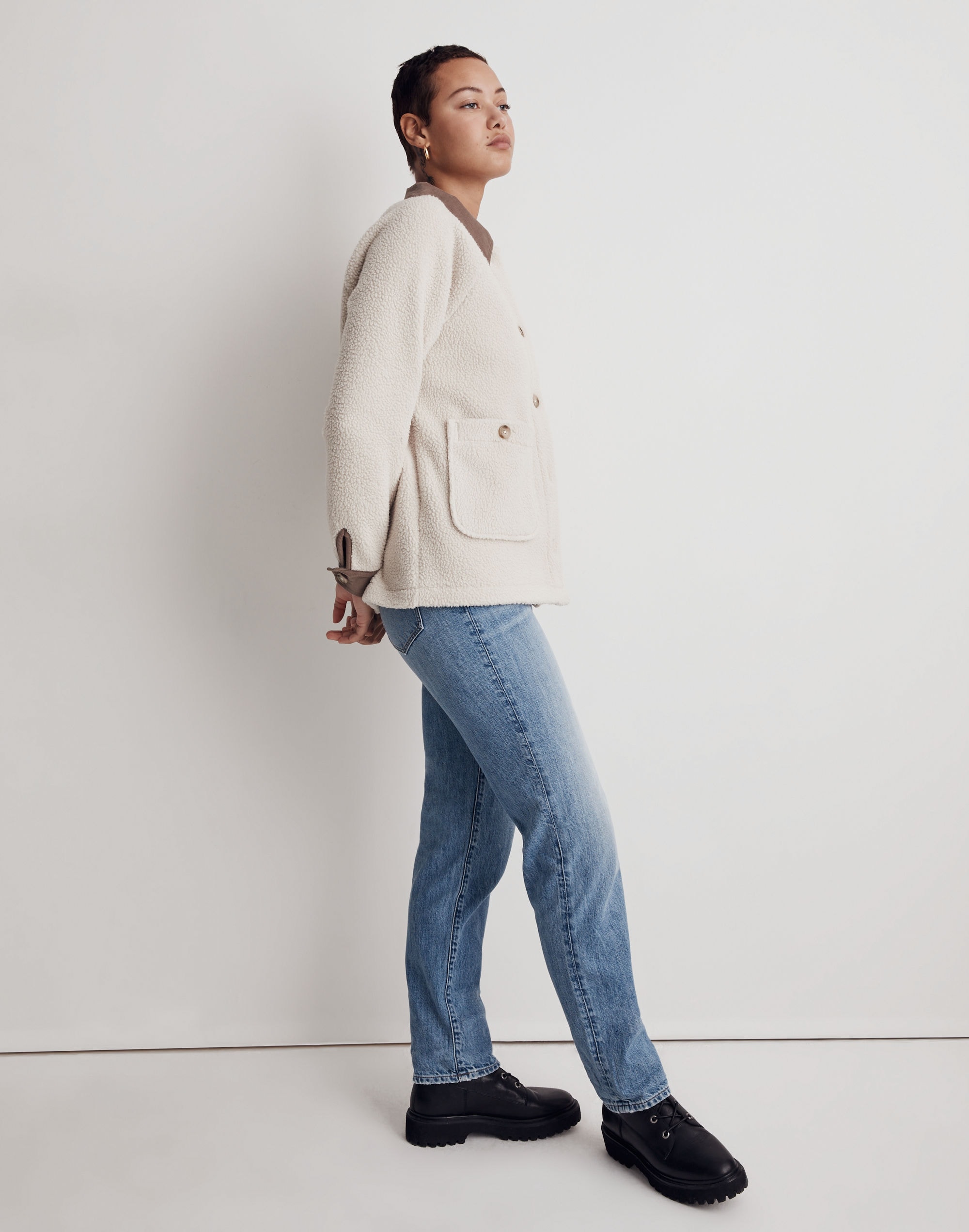 Corduroy-Trimmed (Re)sourced Sherpa Coat