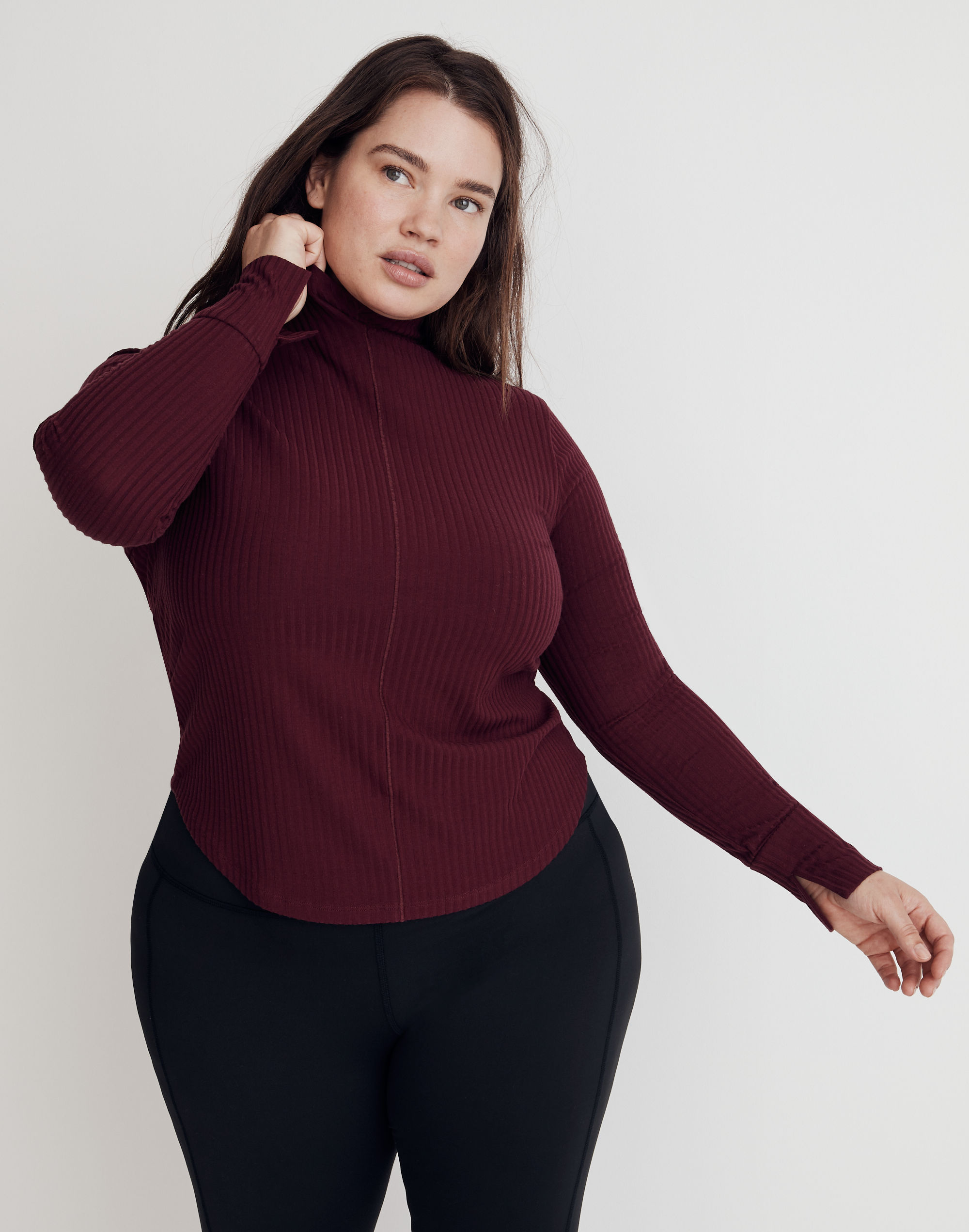 Plus MWL Brushed Rib Long-Sleeve Turtleneck Top