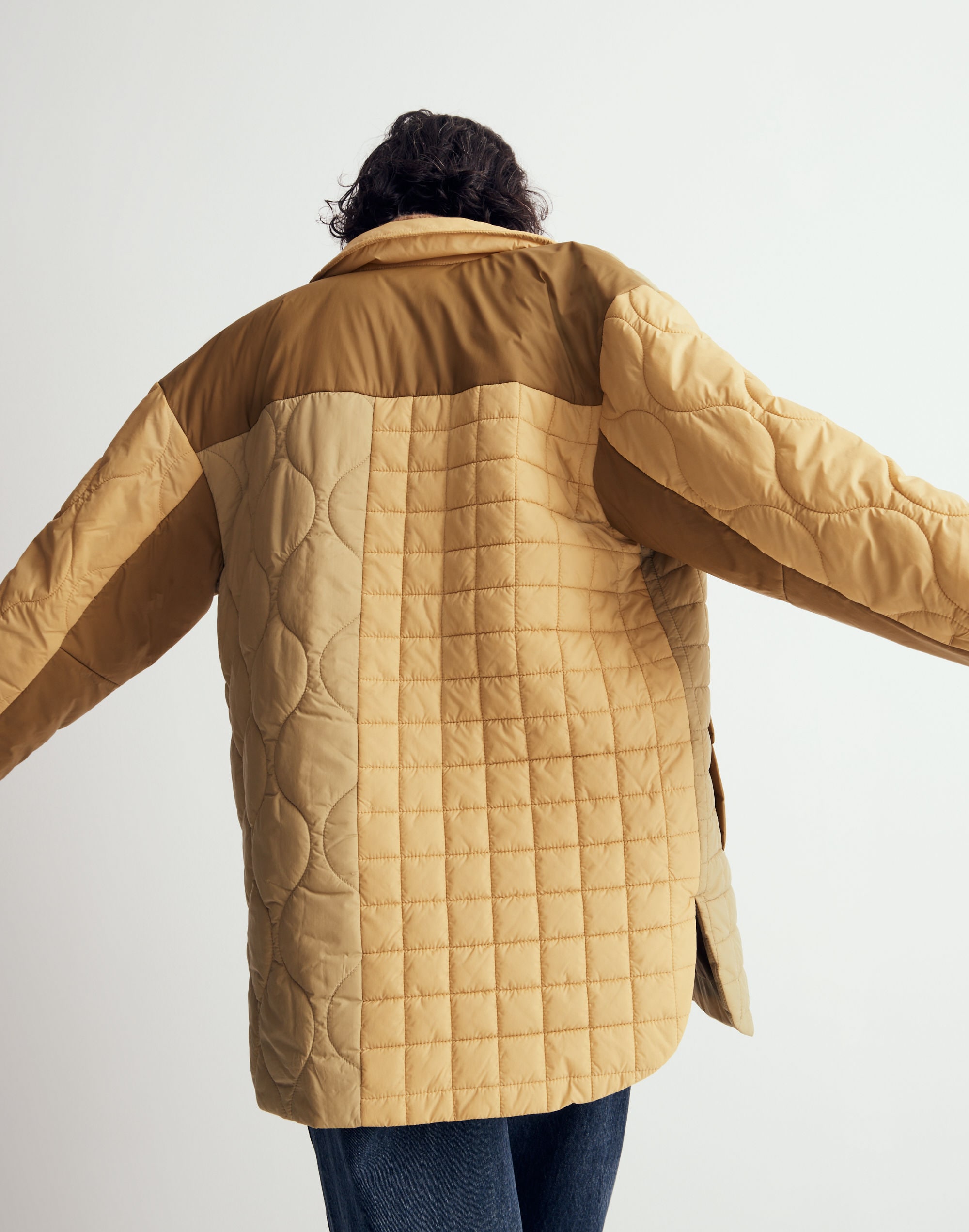 Mixed-Quilt Shirt-Jacket in Recycled Nylon