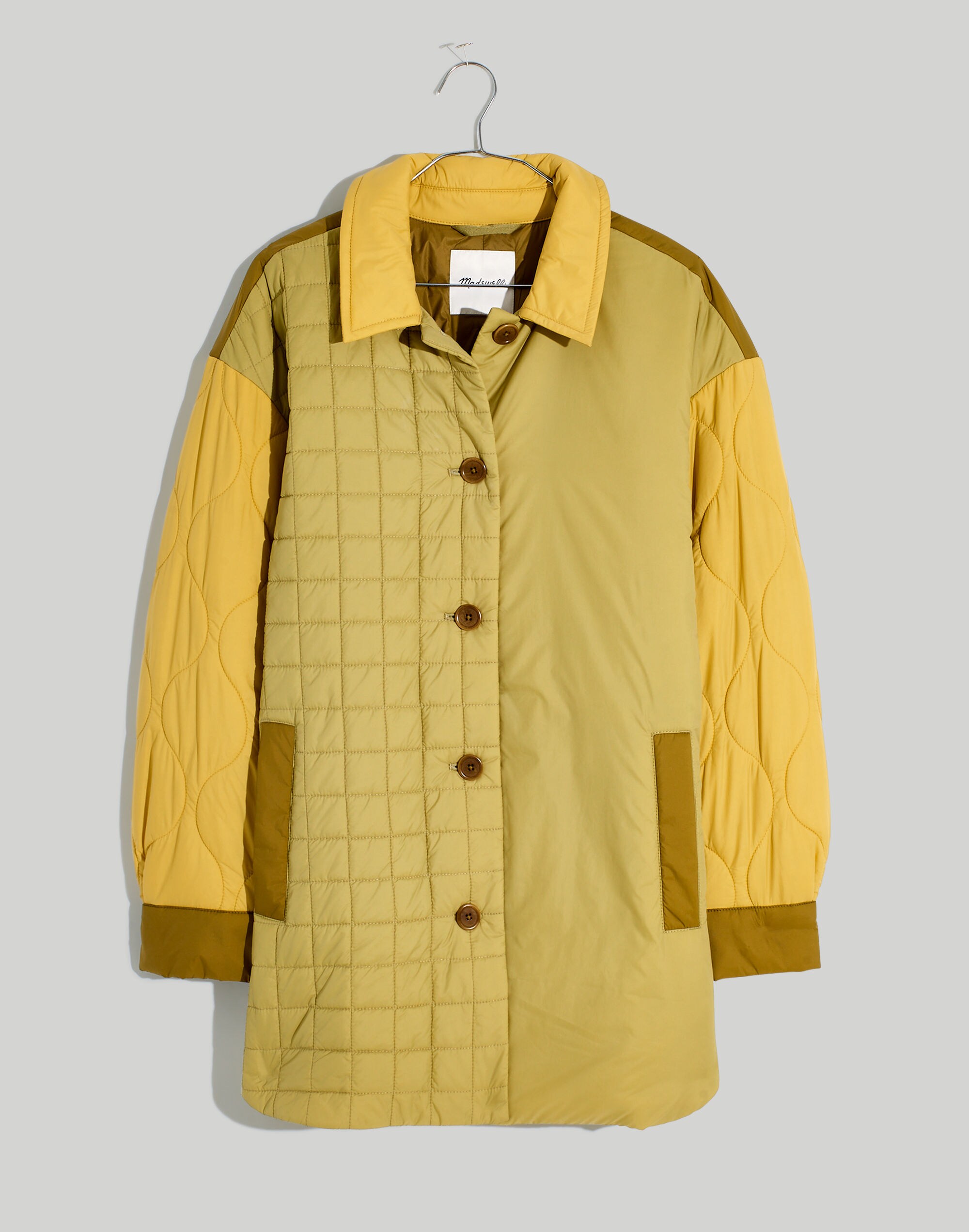 Mixed-Quilt Shirt-Jacket in Recycled Nylon