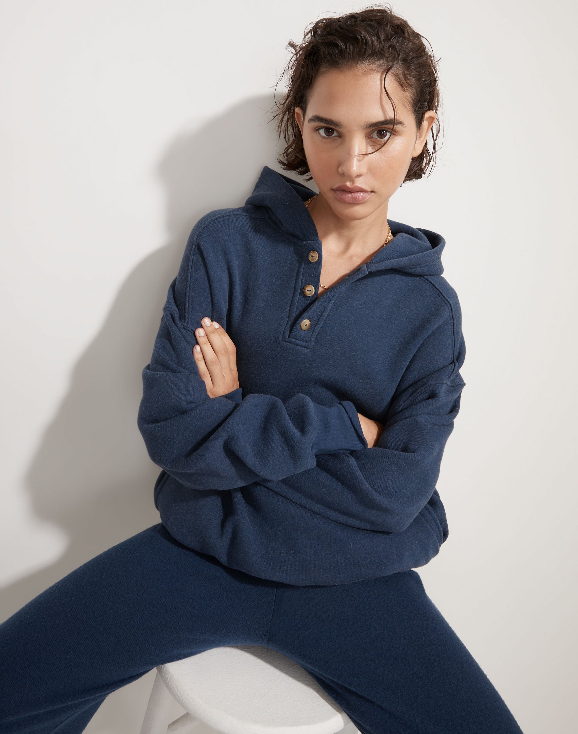 donni (re)sourced cashmere-merino button hoodie sweatshirt