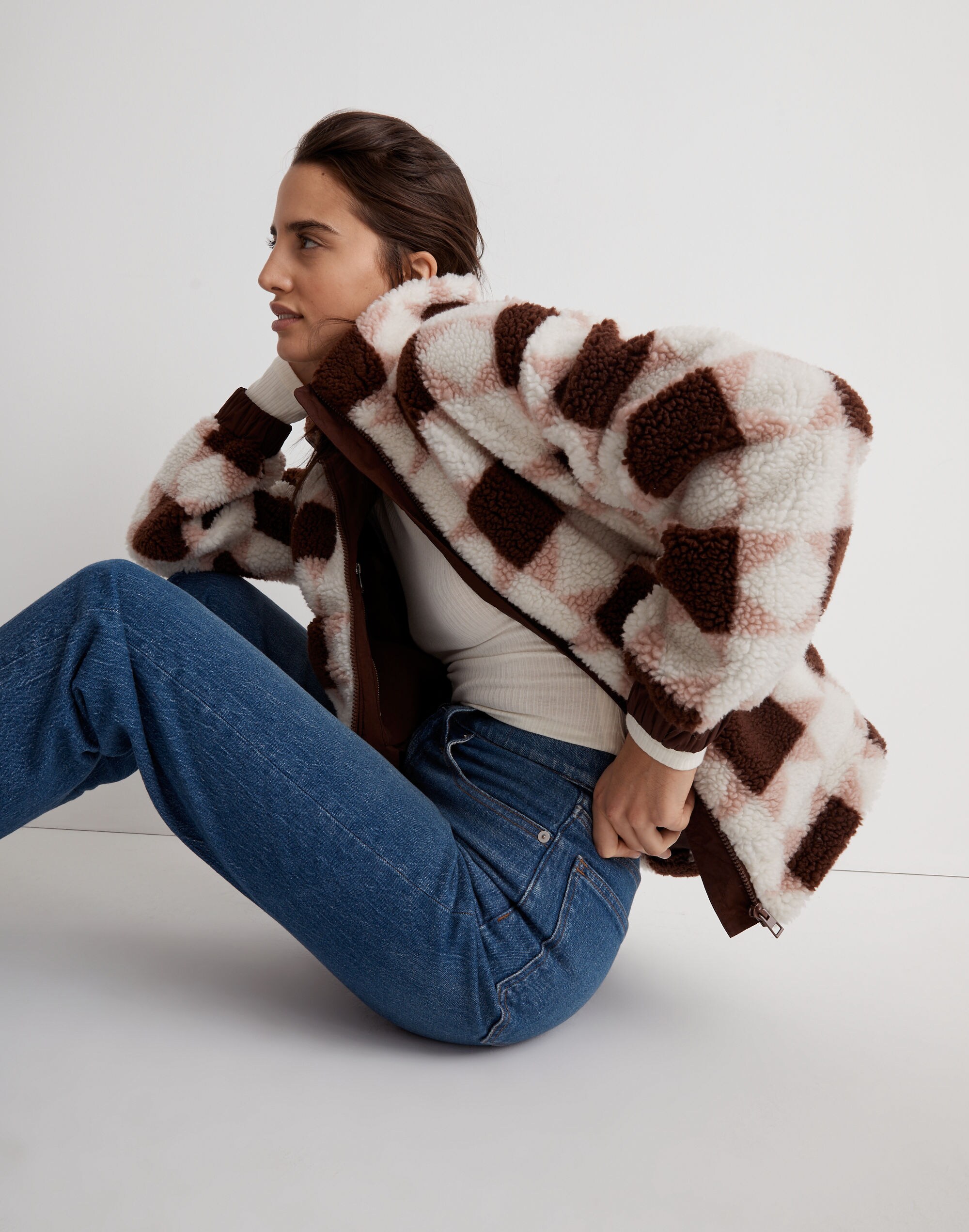 (Re)sourced Sherpa Quilted Bomber Jacket in Patchwork Stars